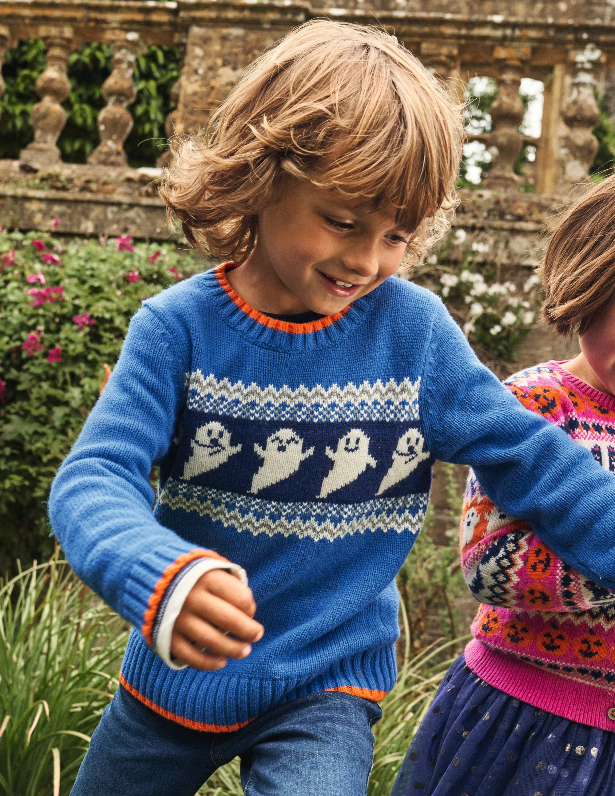Halloween Fair Isle Jumper-Delft Blue Marl - Image 4