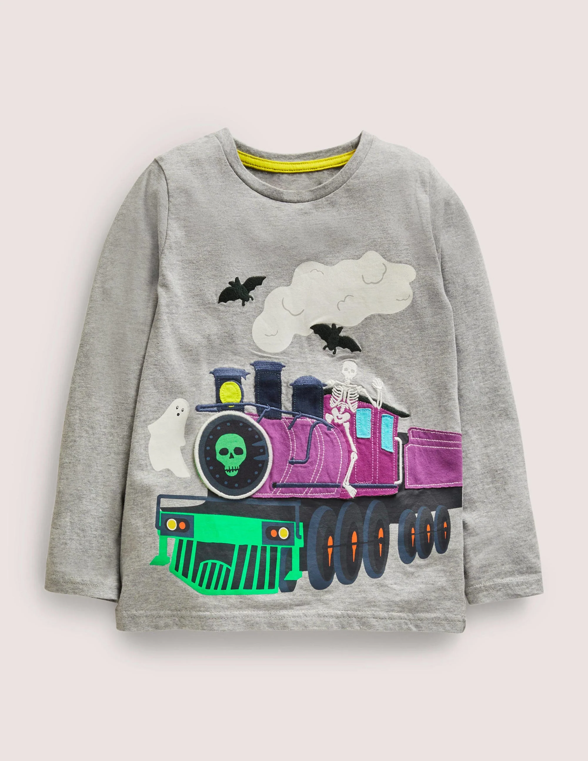 Halloween Flap T-shirt-Marl Grey Ghost Train