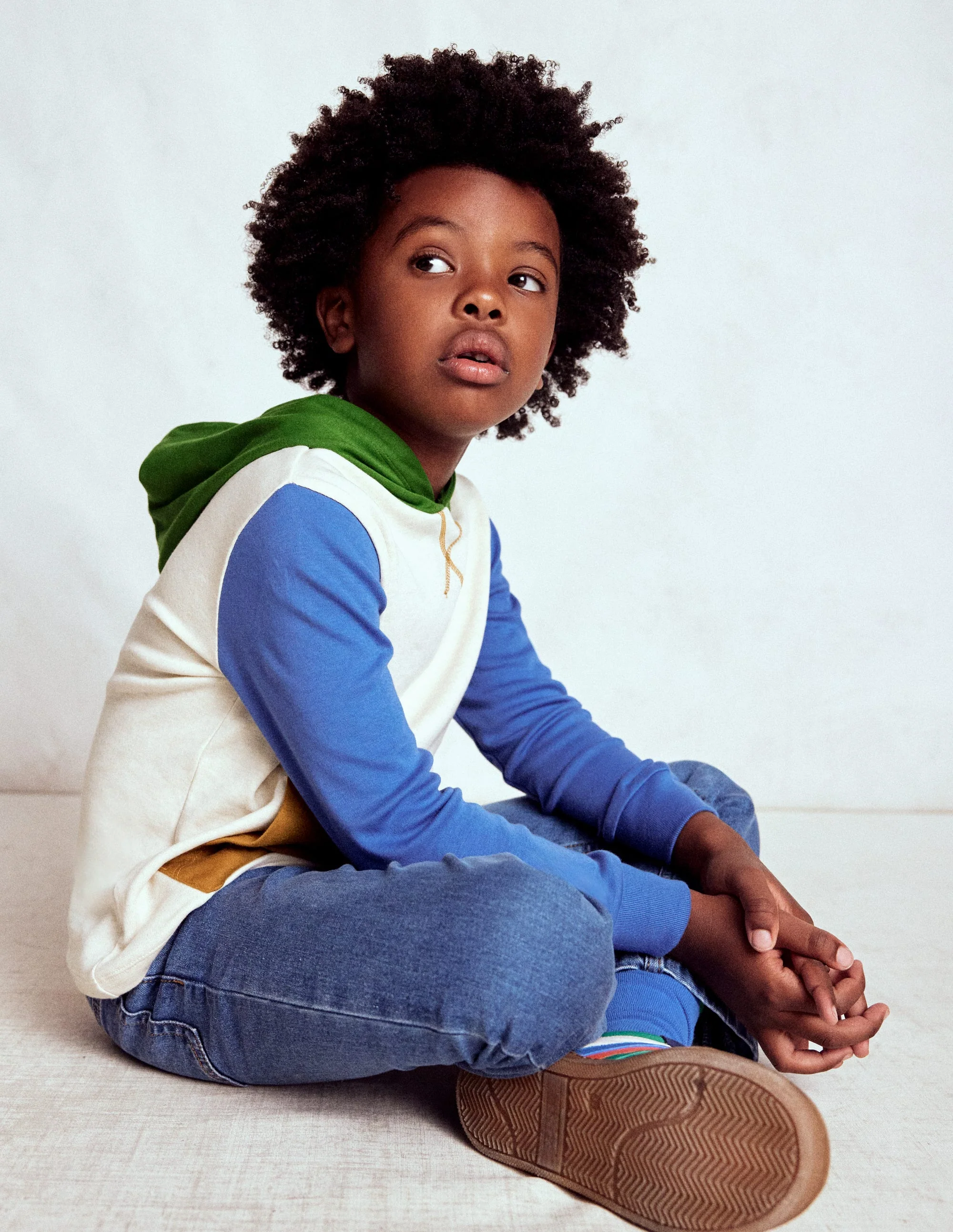 Hooded Mid-weight T-shirt-Oatmeal Marl/ Blue River - Image 2