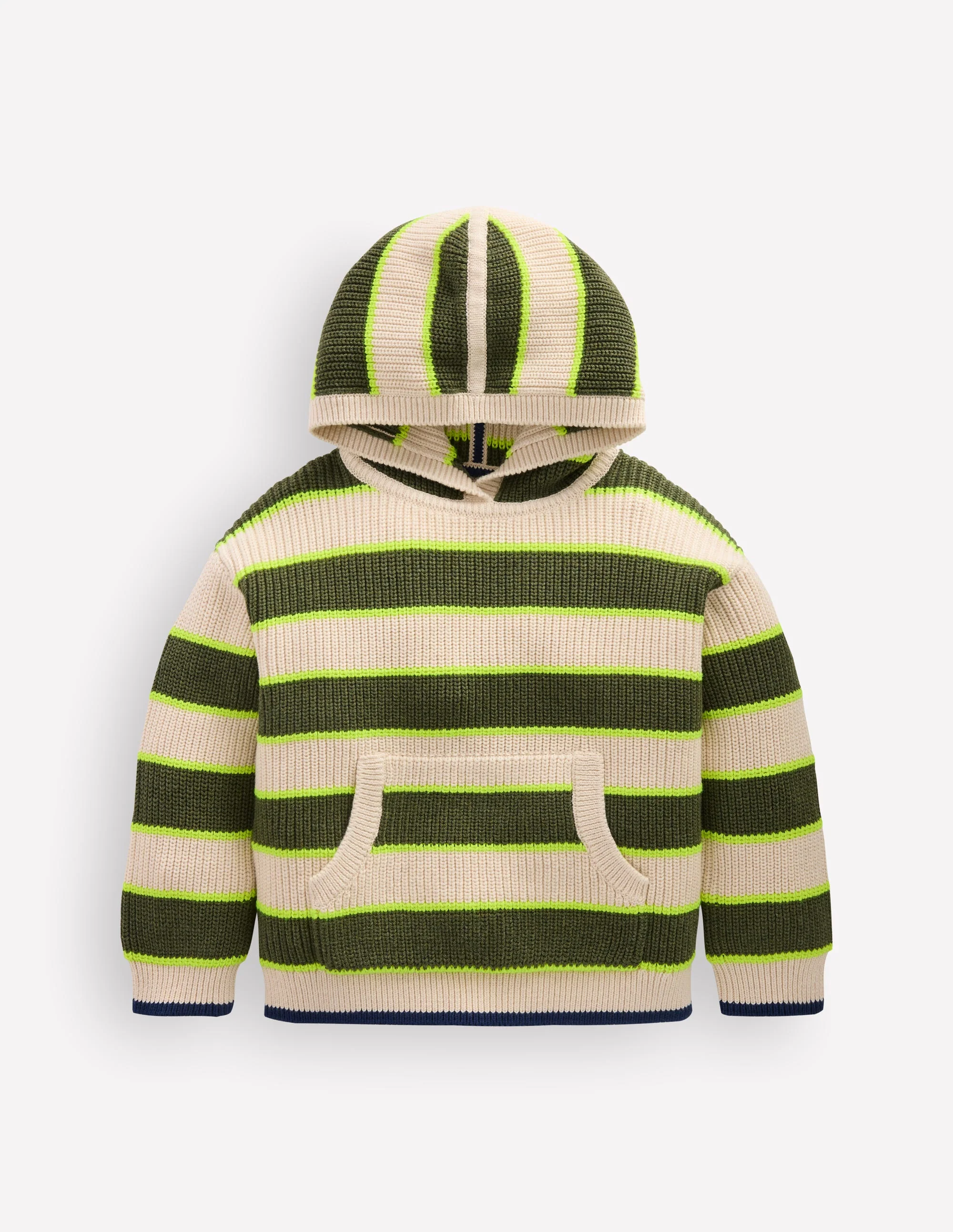 Knitted Hoodie-Oatmeal/Green Stripe