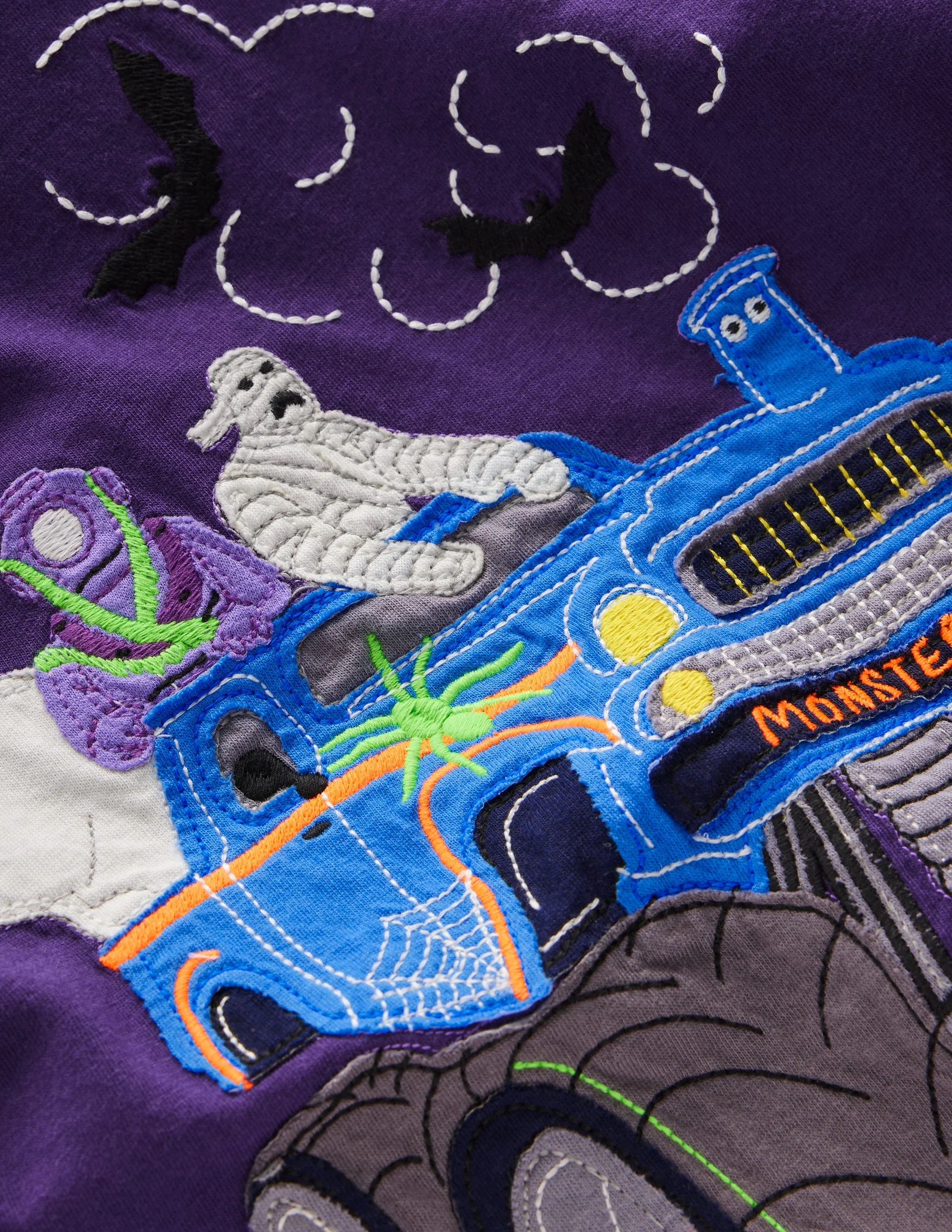 Long Sleeve Appliqué T-shirt-Halloween Monster Truck - Image 3