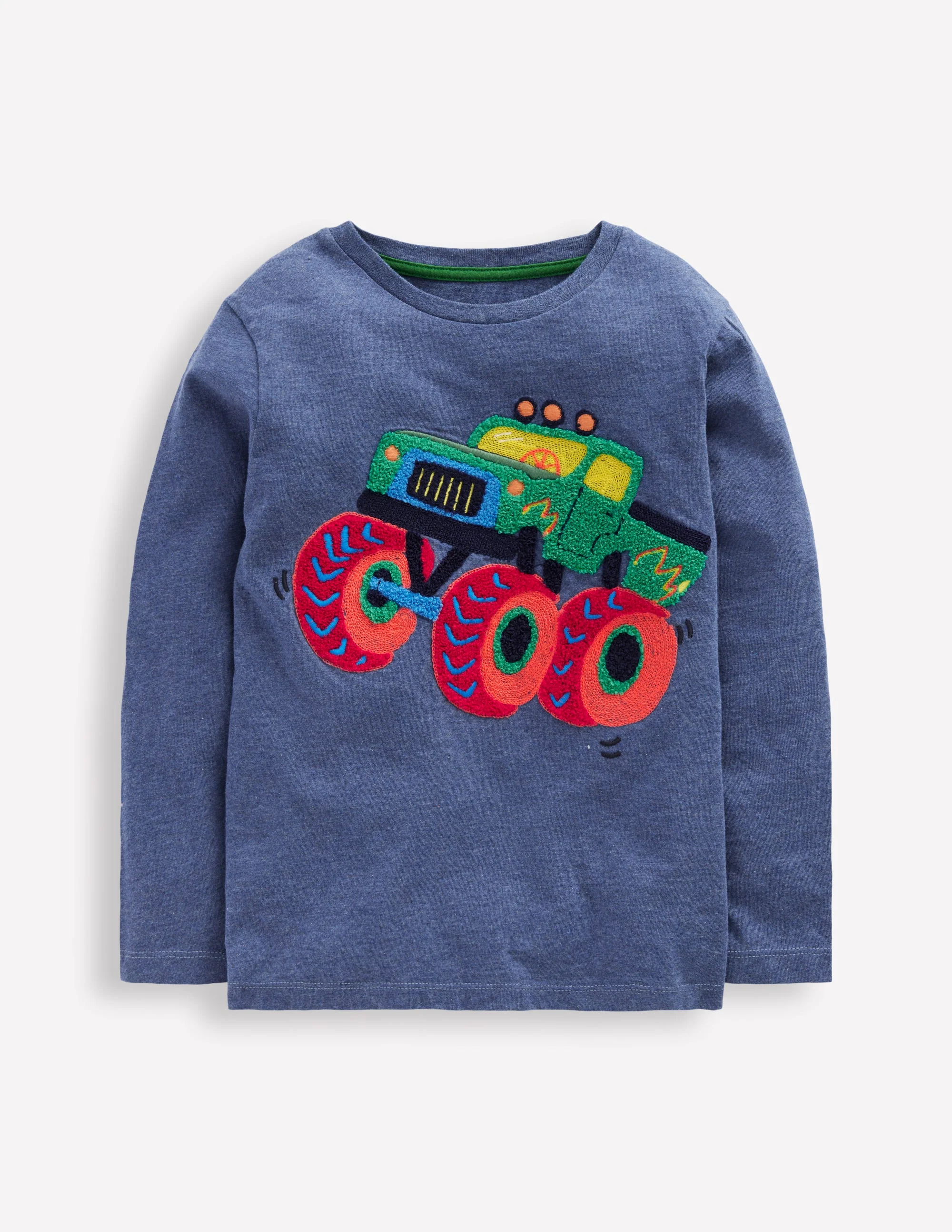 Long Sleeve Bouclé T-shirt-Denim Marl Monster Truck