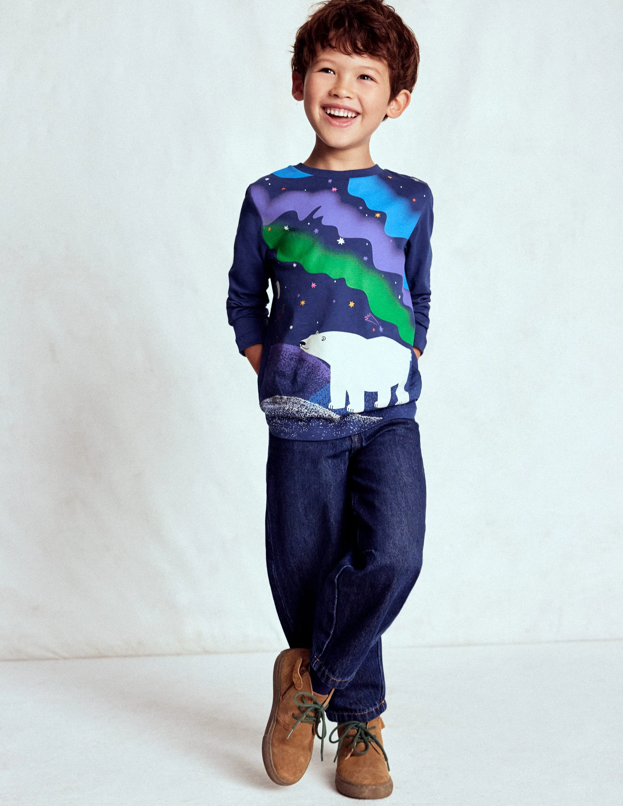 Long Sleeve Glow T-shirt-Twilight Blue Northern Lights