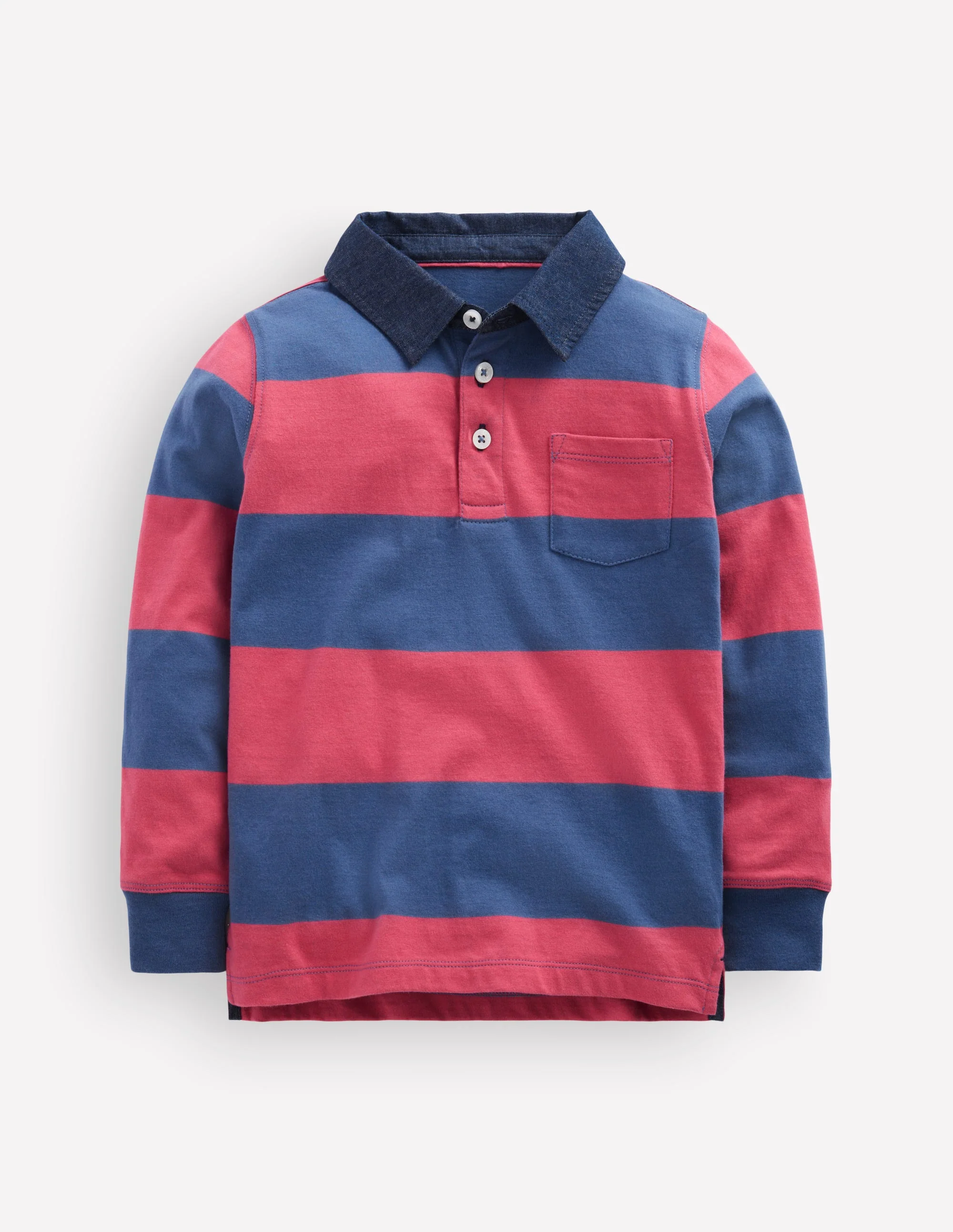 Long Sleeve Smart Polo Shirt-Winter Blush / Denim Blue - Image 3