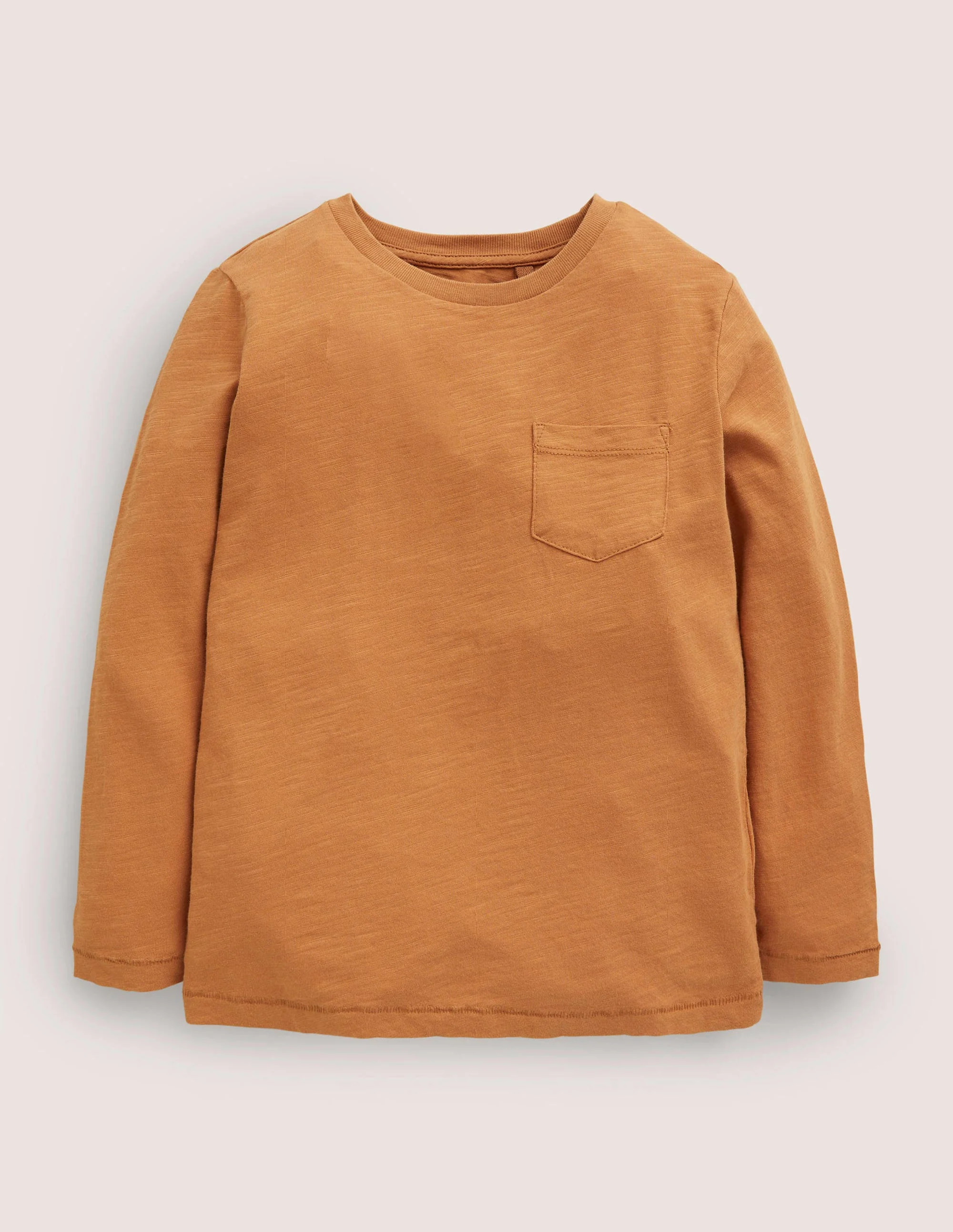 Long-sleeved Washed T-shirt-Brown