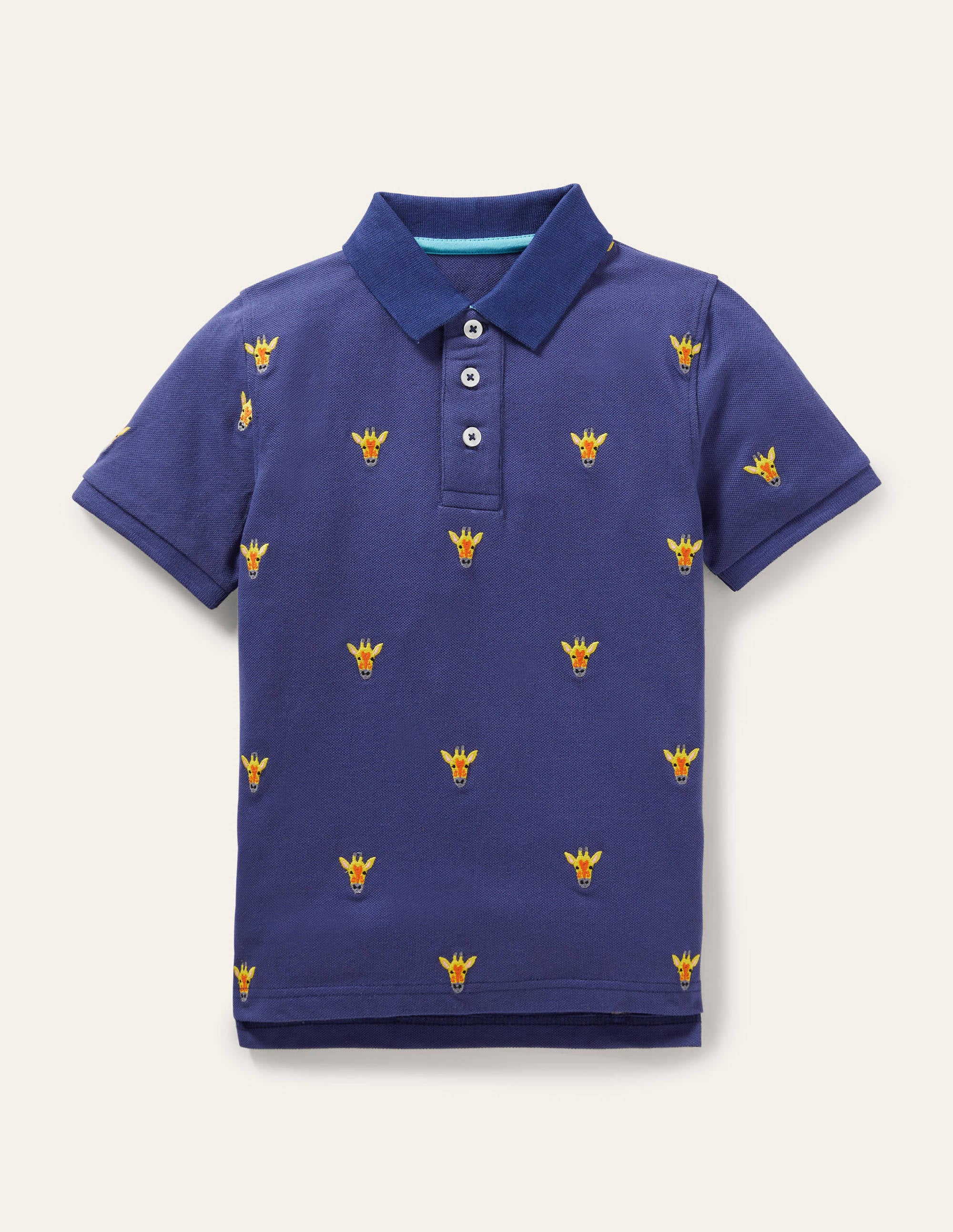 Piqué Polo Shirt-Navy Blue Giraffes