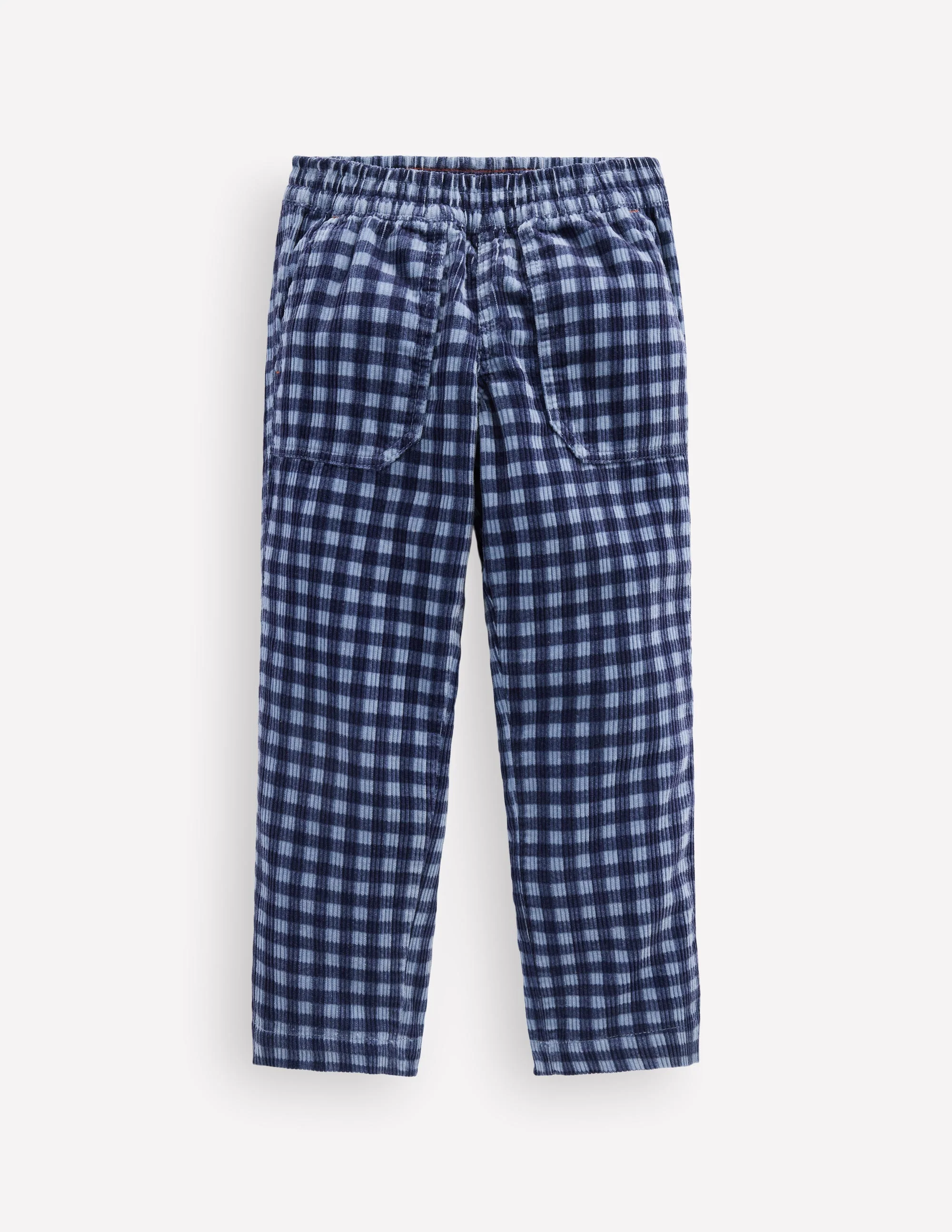 Pull-on Cord Trousers-Faded Denim Gingham