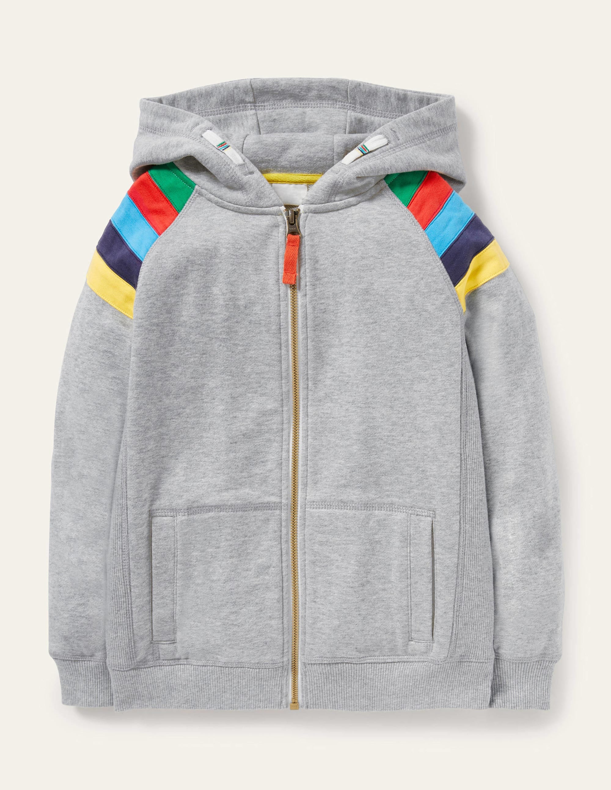 Rainbow Sleeve Zip-Up Hoodie-Grey Marl