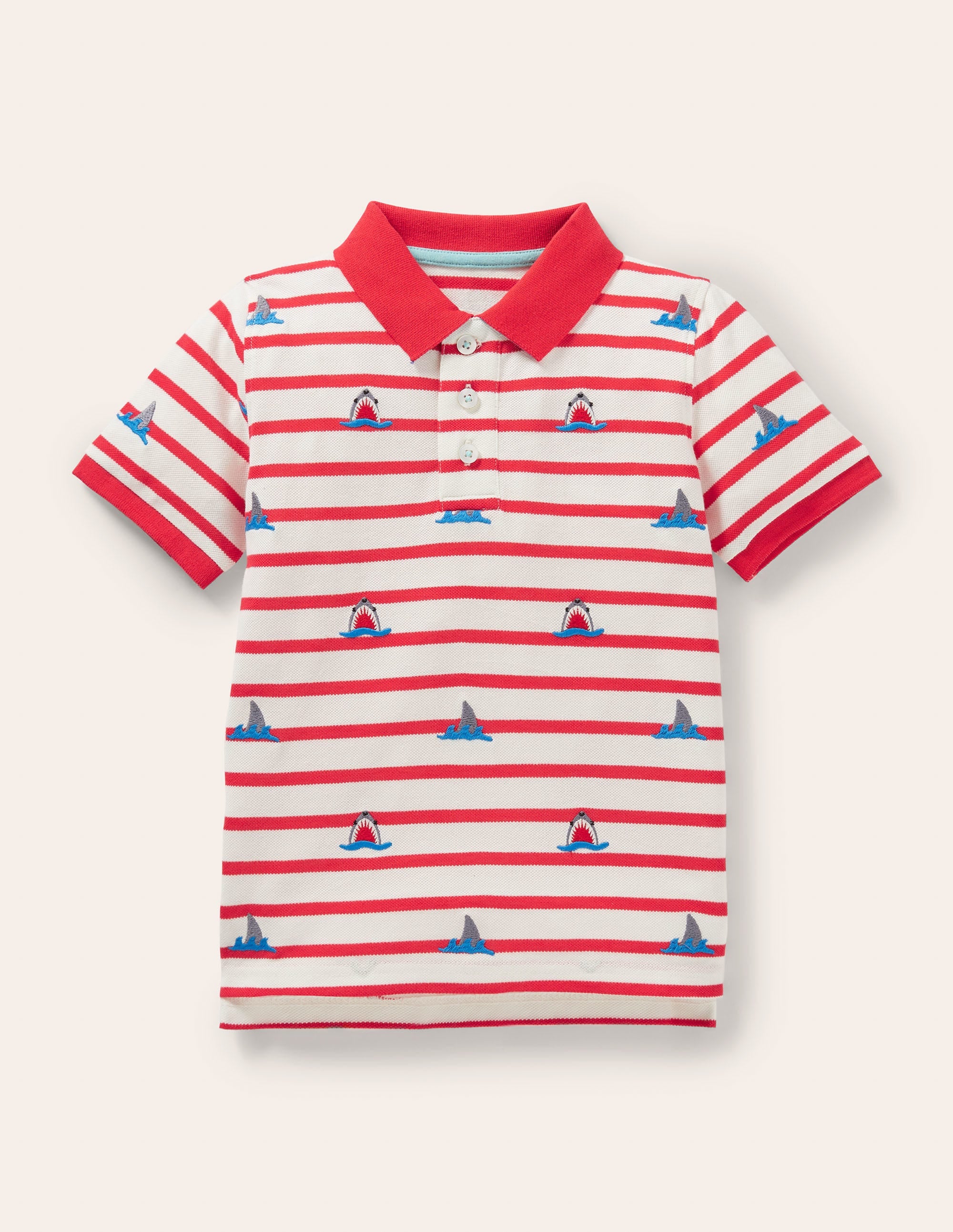 Red Shark Embroidered Polo Shirt-Strawberry Red/Ivory Sharks
