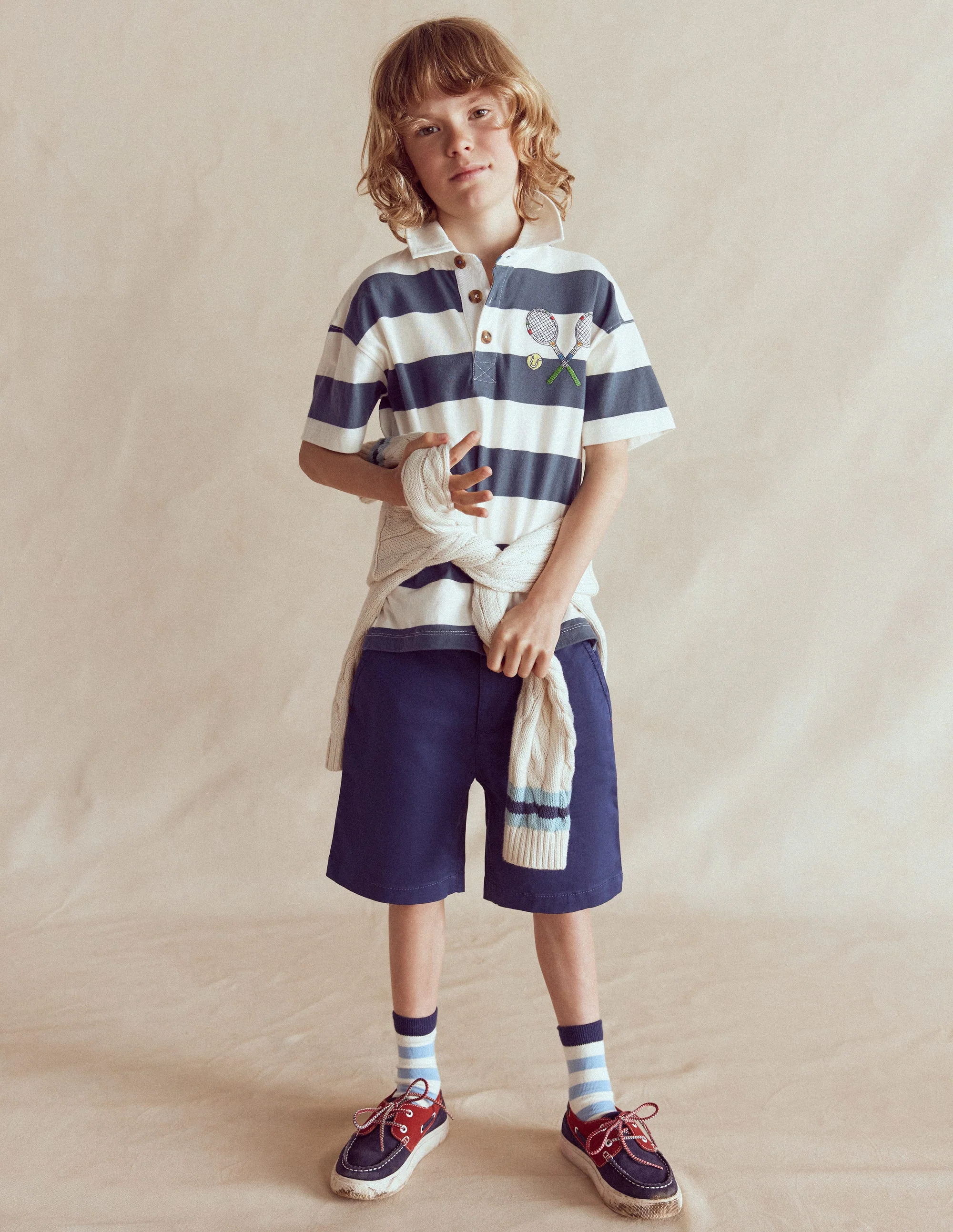 Relaxed Appliqué Polo Shirt-Robot Blue Tennis - Image 4