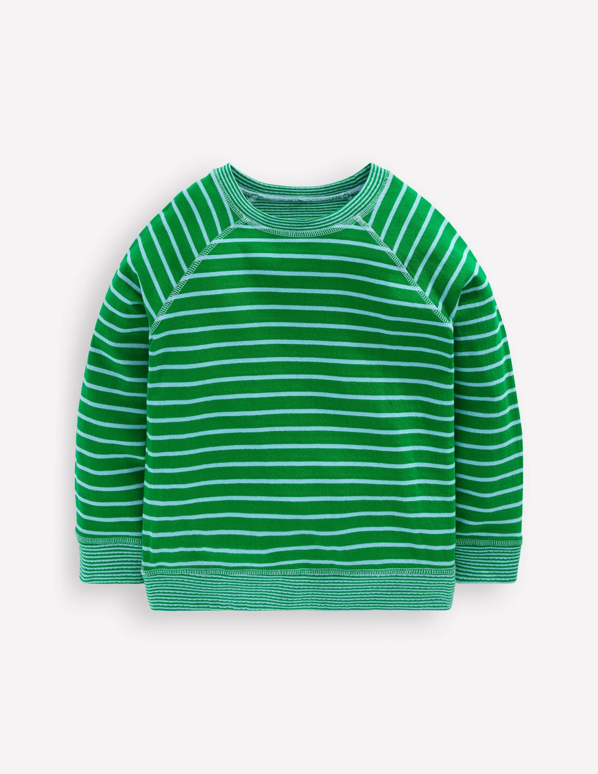 Reversible Long Sleeve T-Shirt-GREEN TAMBOURINE / BLUE
