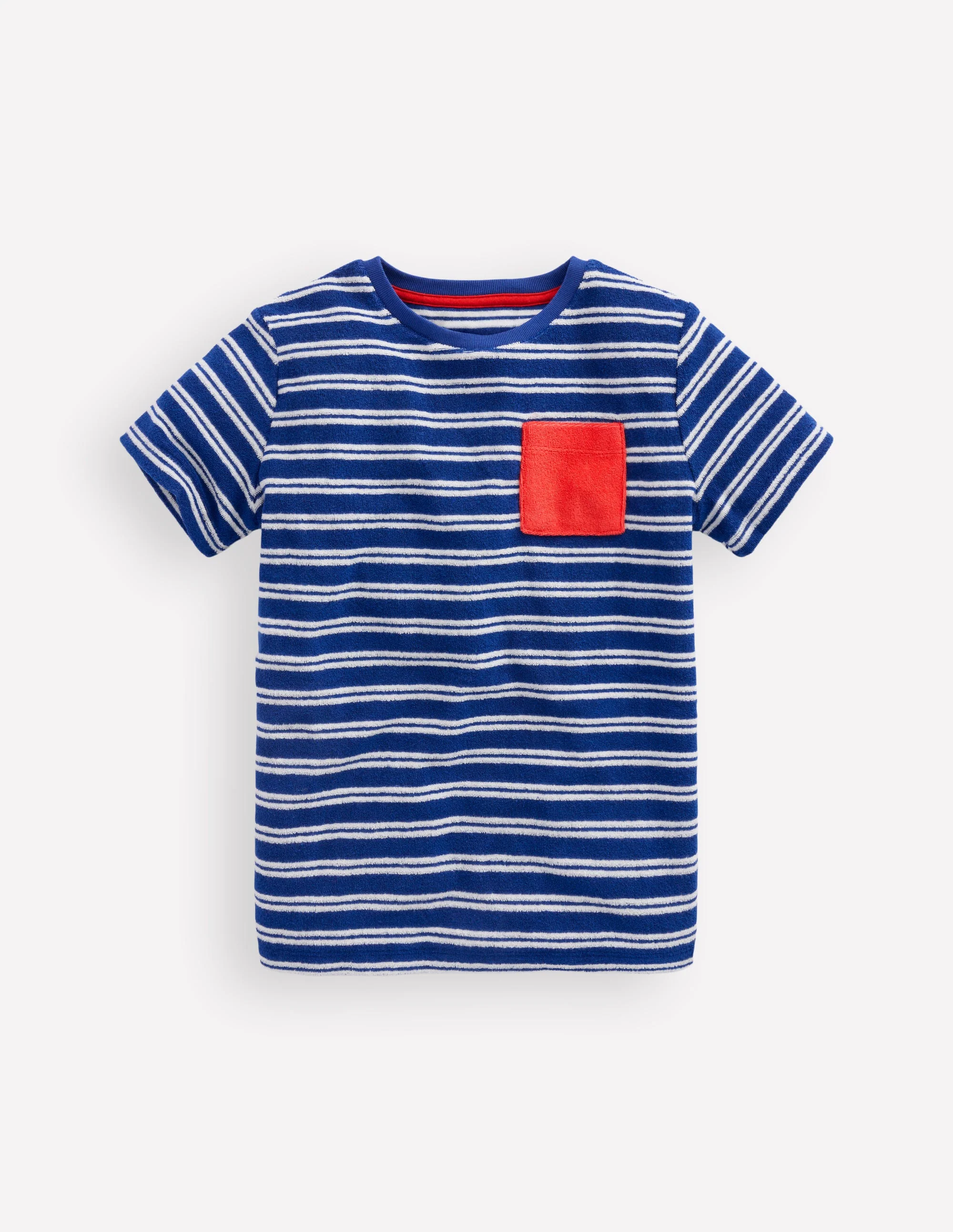 Short Sleeve Towelling T-shirt-Sapphire Blue/Ivory
