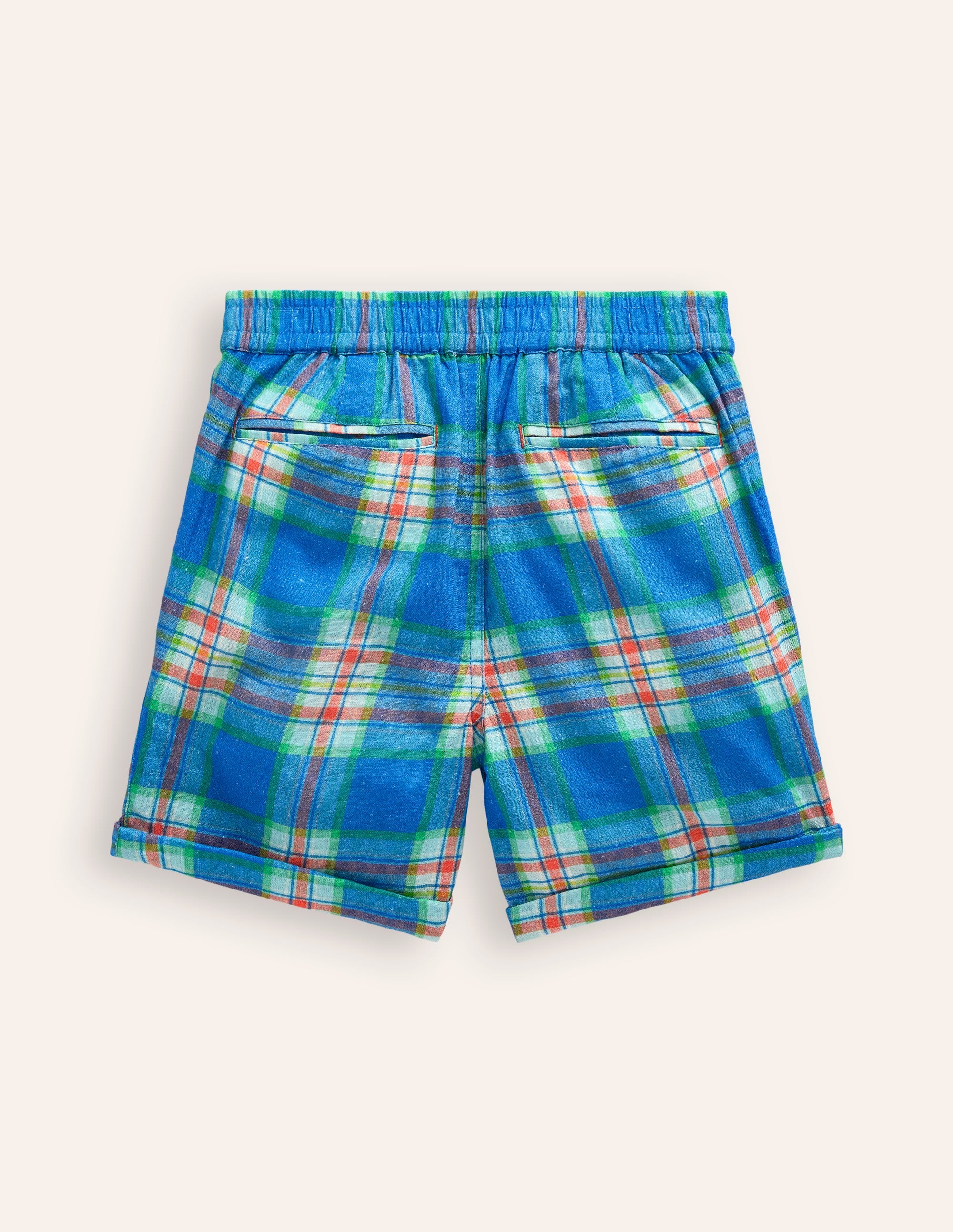 Smart Roll Up Shorts-Blue/ Green Check - Image 2