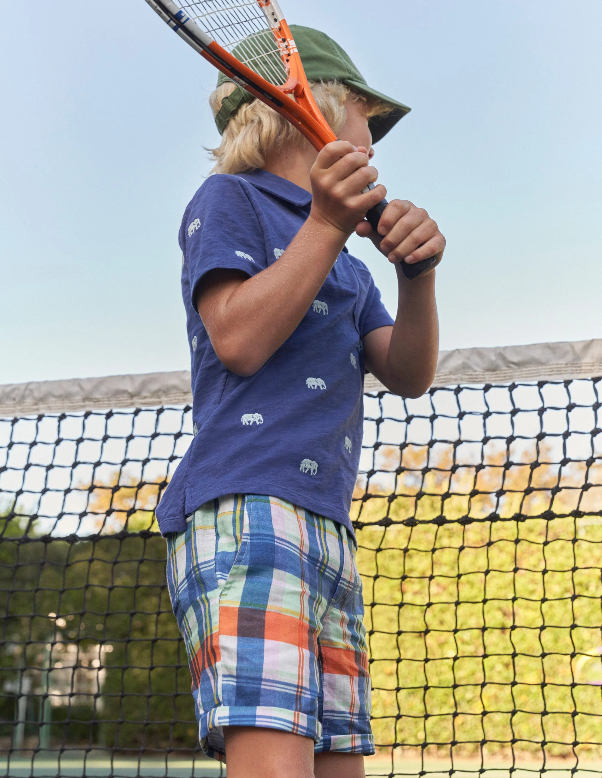 Smart Roll-Up Shorts-Fire Opal/ Green Madras - Image 4