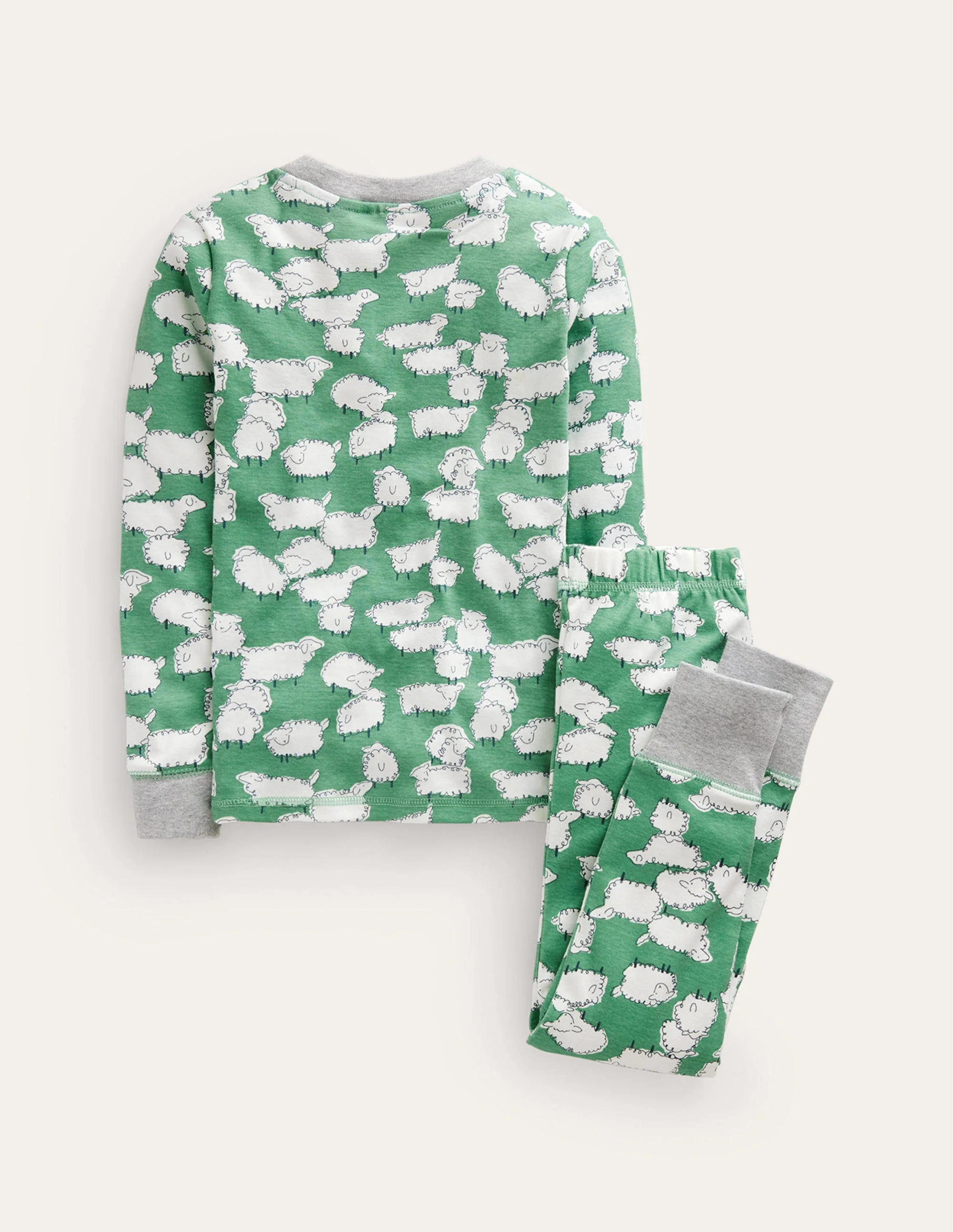 Snug Single Long John Pyjamas-Aloe Green Sheep - Image 2