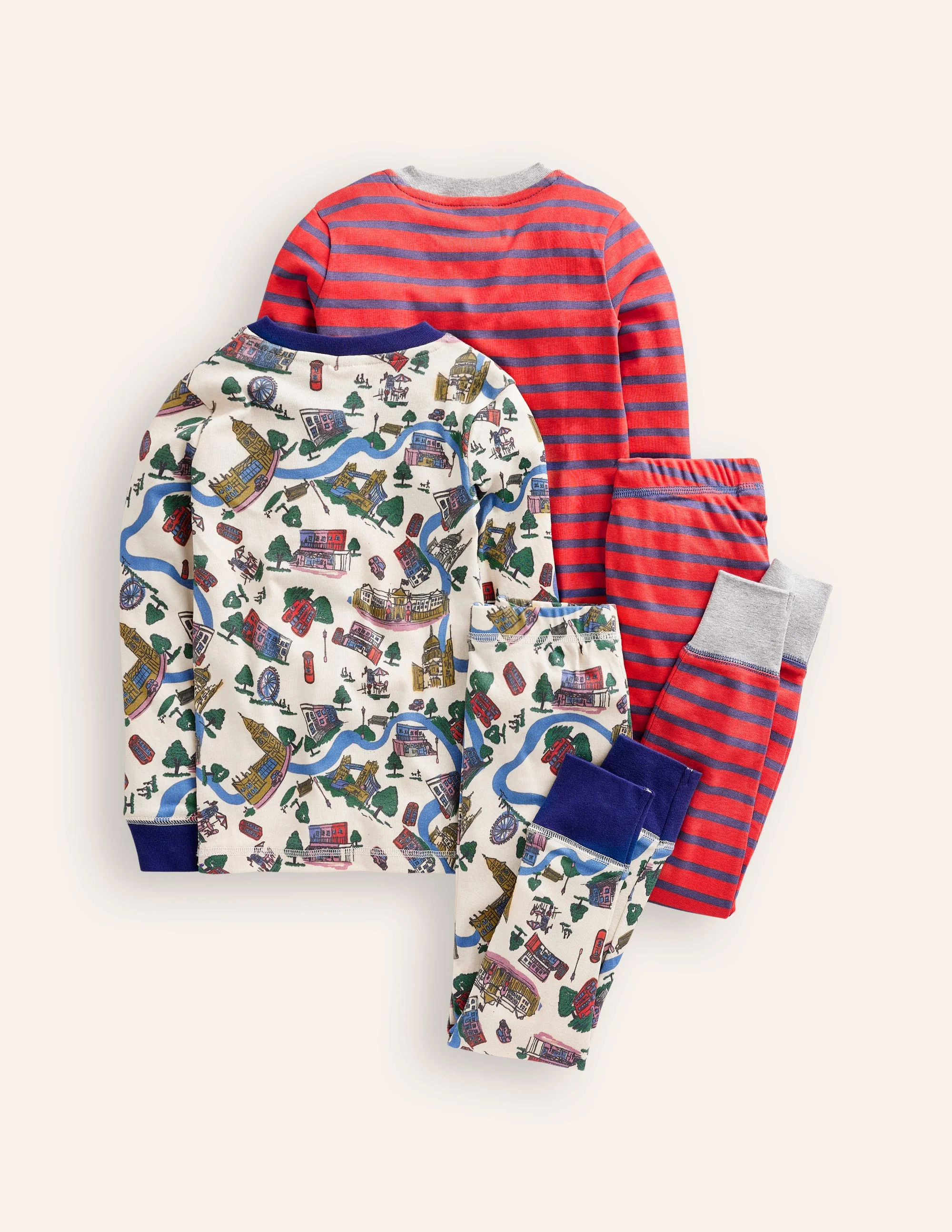 Snug Twin Pack Pyjamas-London Scene and Stripe - Image 2