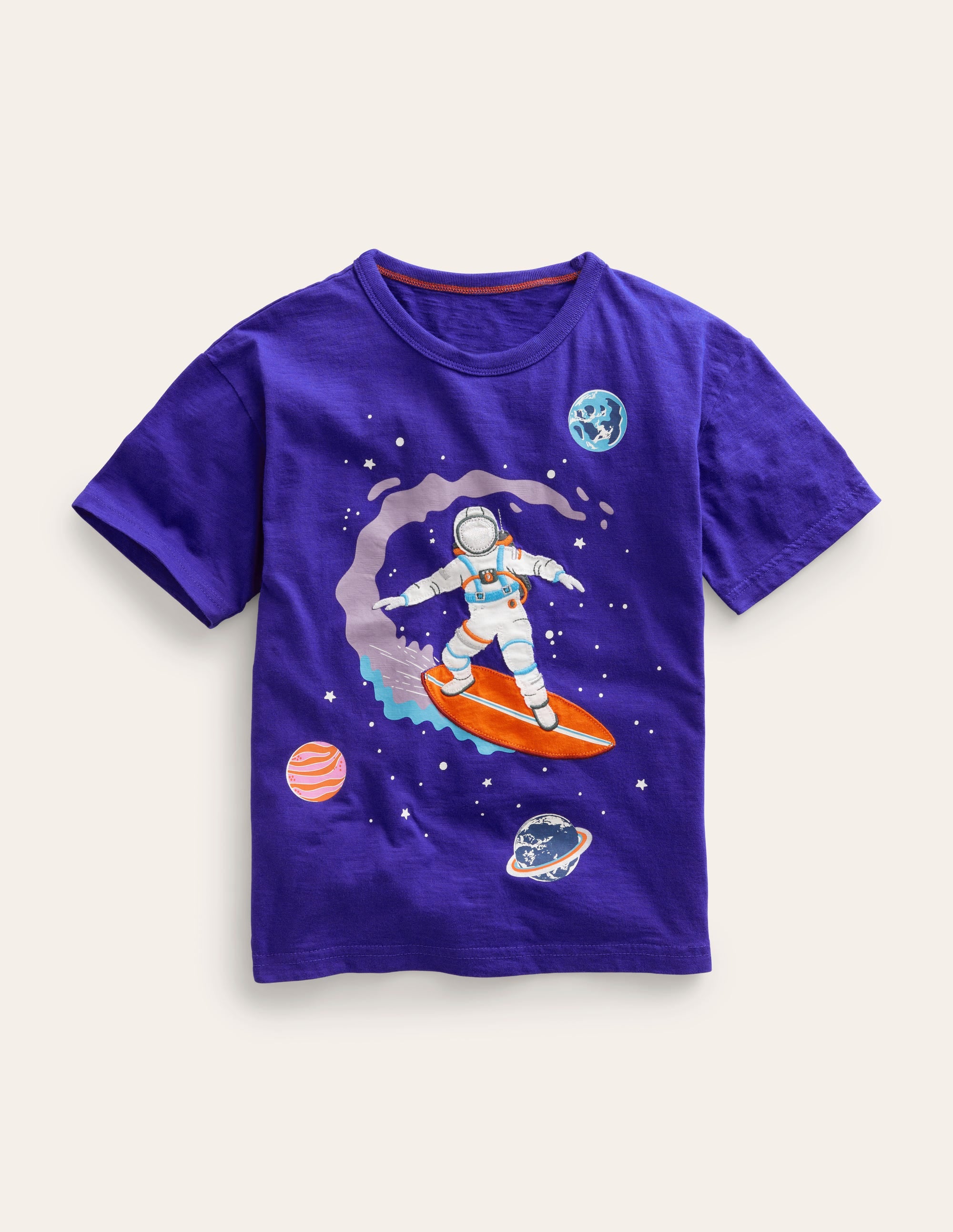 Space-Print Cotton T-Shirt-Blue Marl Surfer