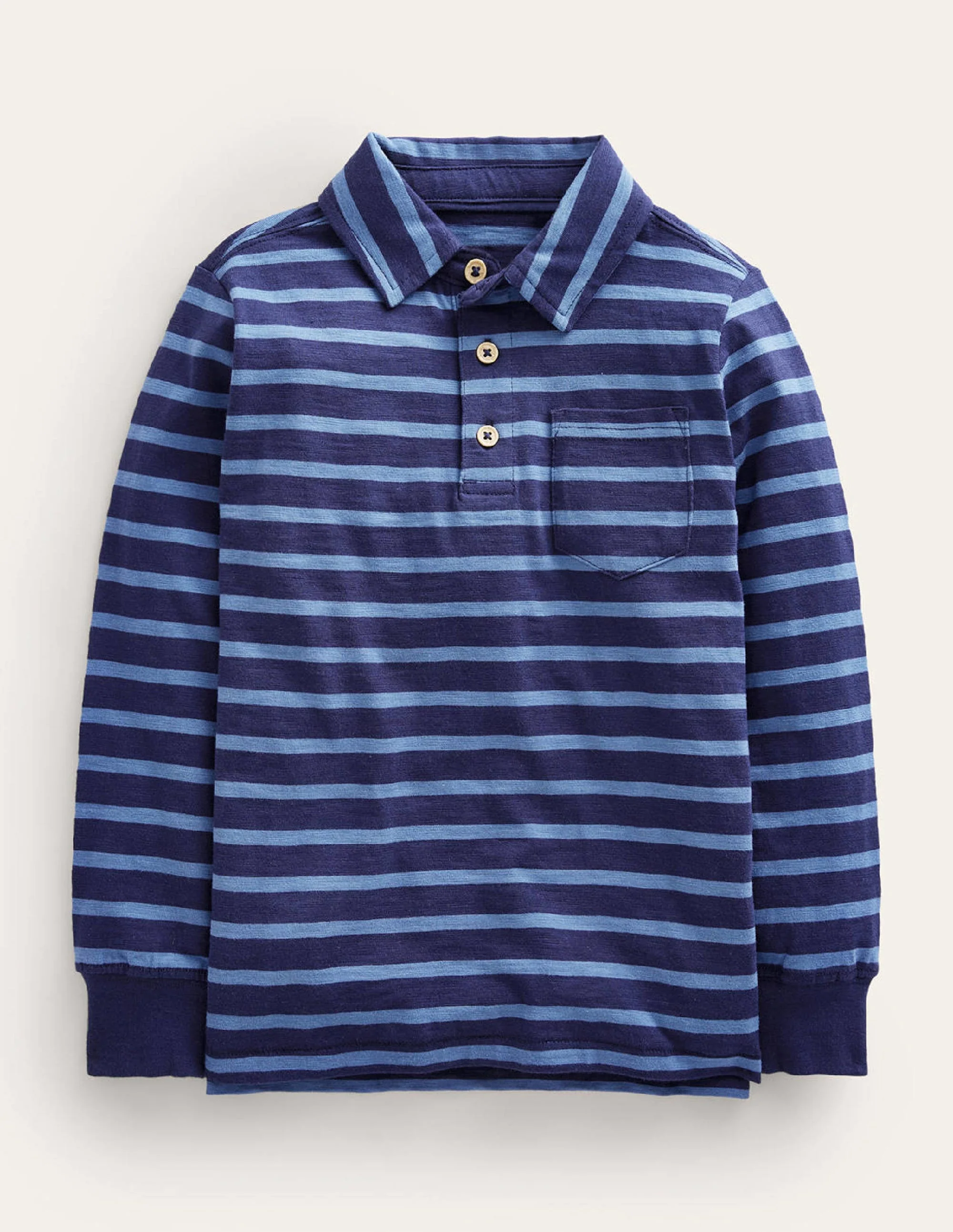 Stripe Long Sleeve Slub Polo-Blue