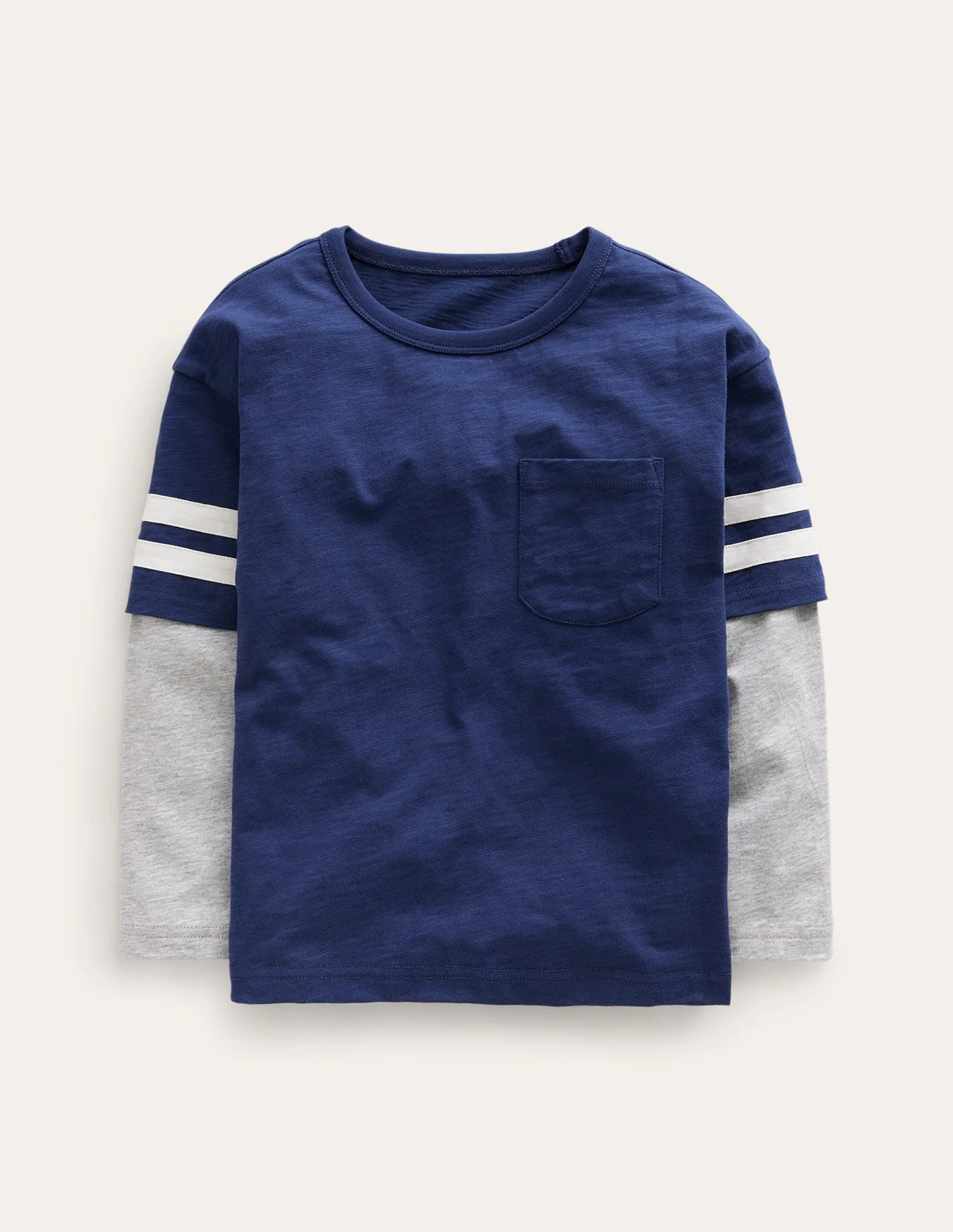 Stripe Mock Sleeve T-Shirt-College Navy Marl