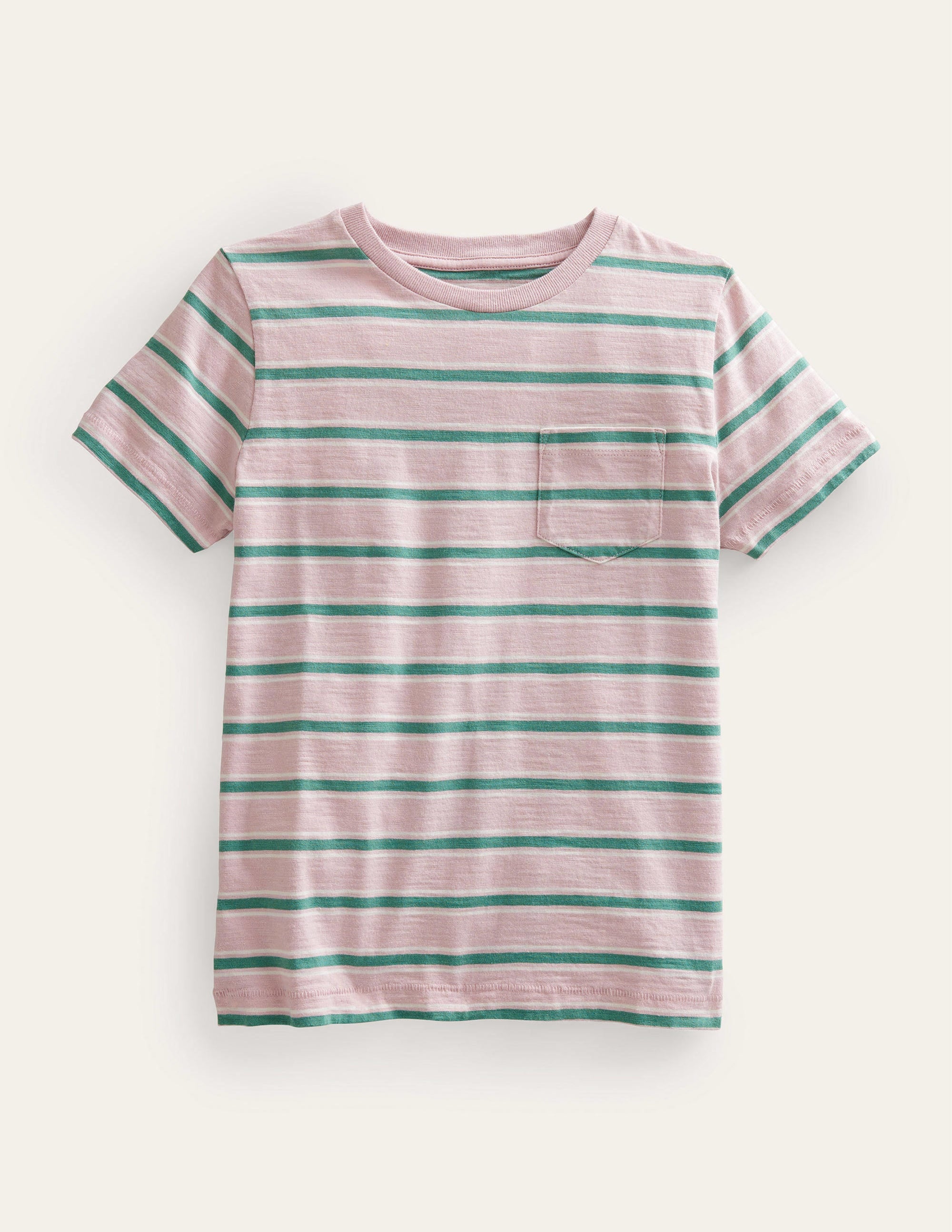 Striped Washed Slub T-shirt-French Pink/Csarite Green