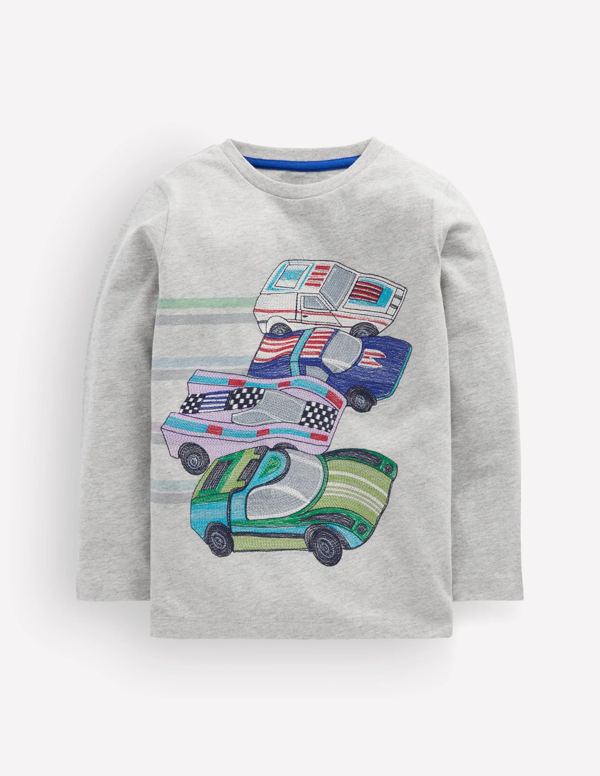 Superstitch Long Sleeve Top-Grey Marl Racing Cars