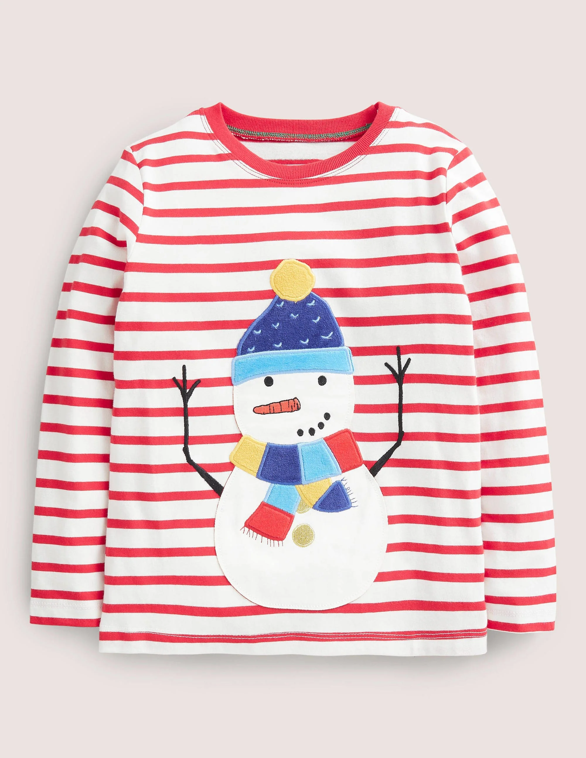 Textured Snowman T-shirt-Rockabilly Red/Ivory