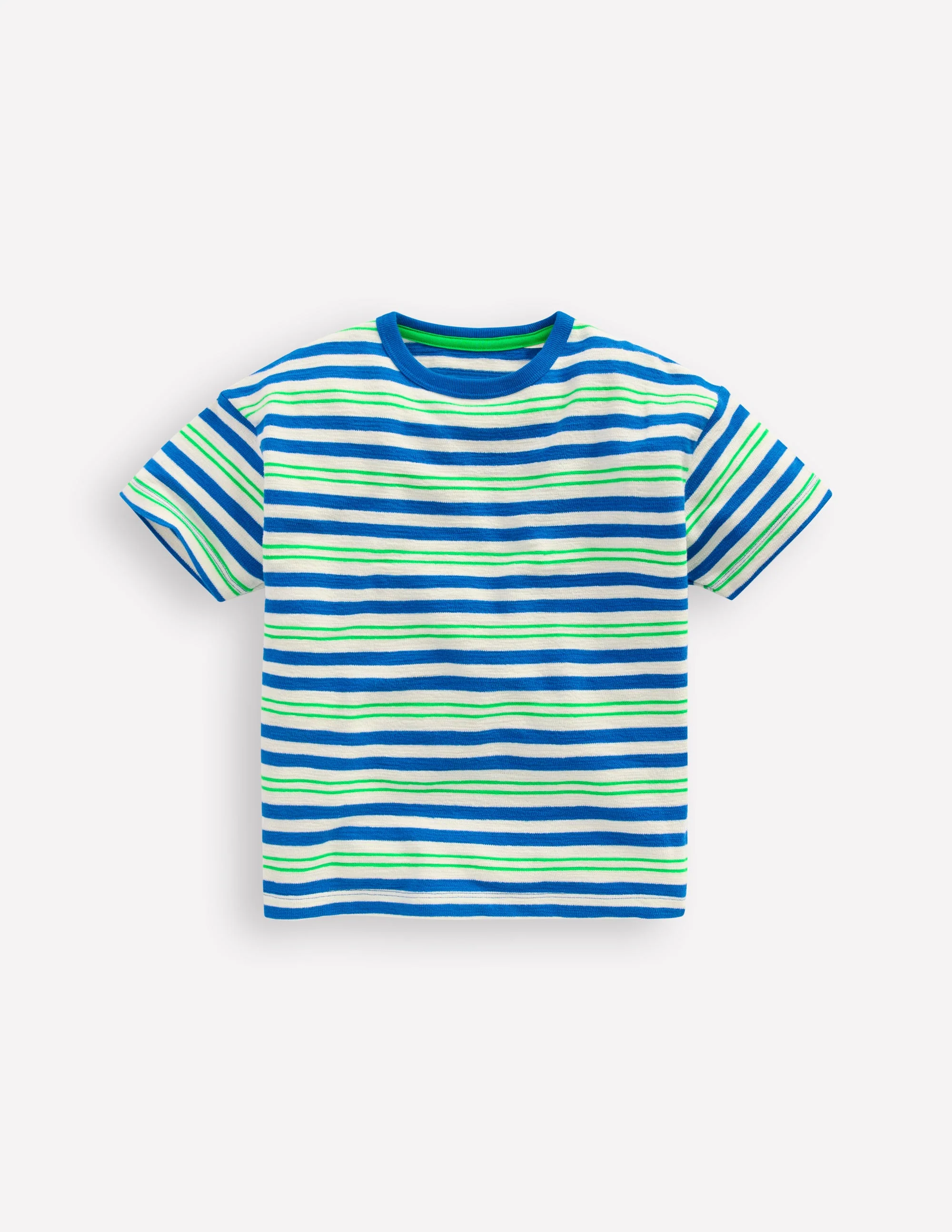 Textured Striped T-shirt-Soft Ivory / Blue / Green - Image 2
