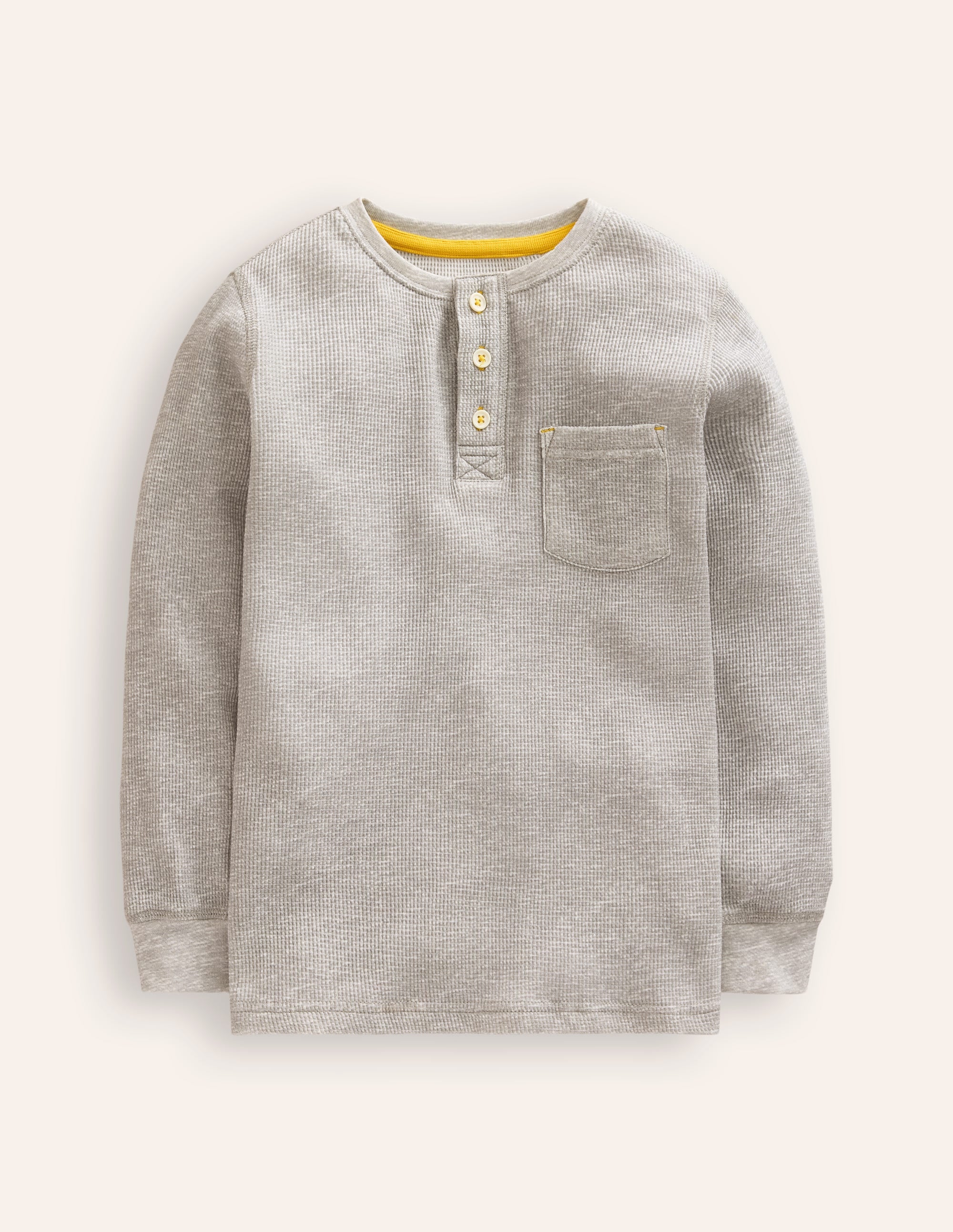 Waffle Henley T-Shirt-Grey Marl