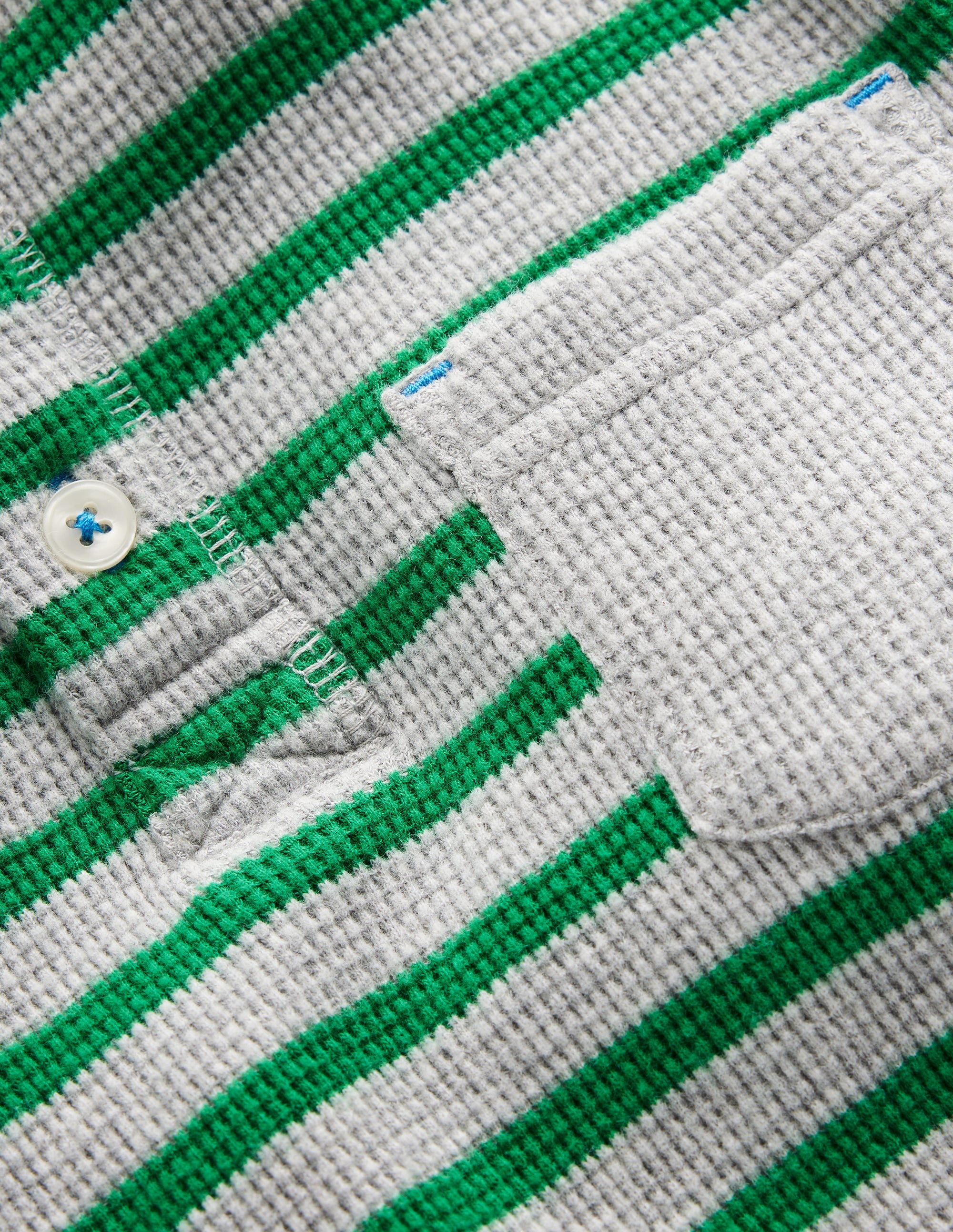 Waffle Henley T-Shirt-Highland Green and Grey Marl - Image 3