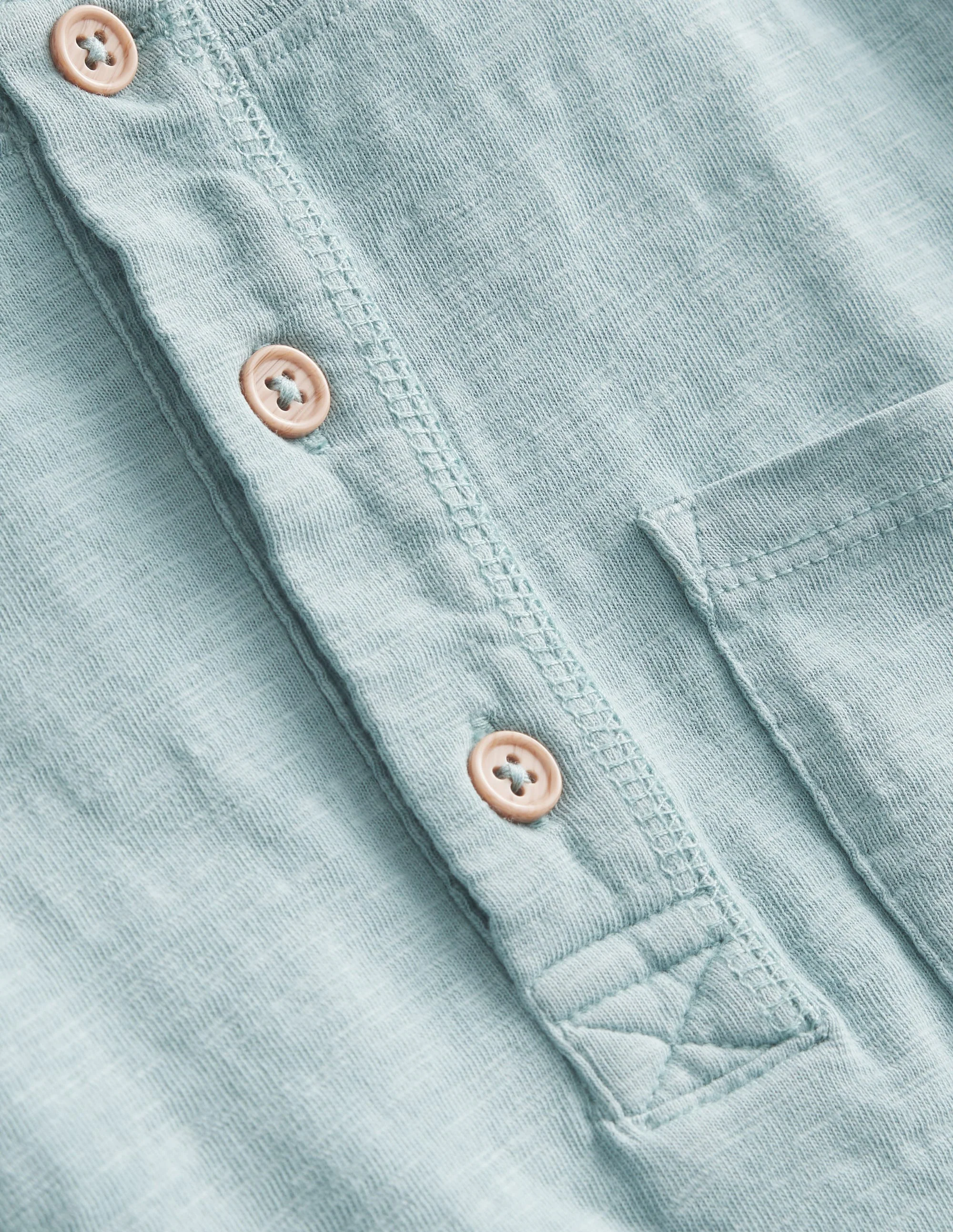 Washed Cotton Henley T-shirt-Tourmaline Blue - Image 3