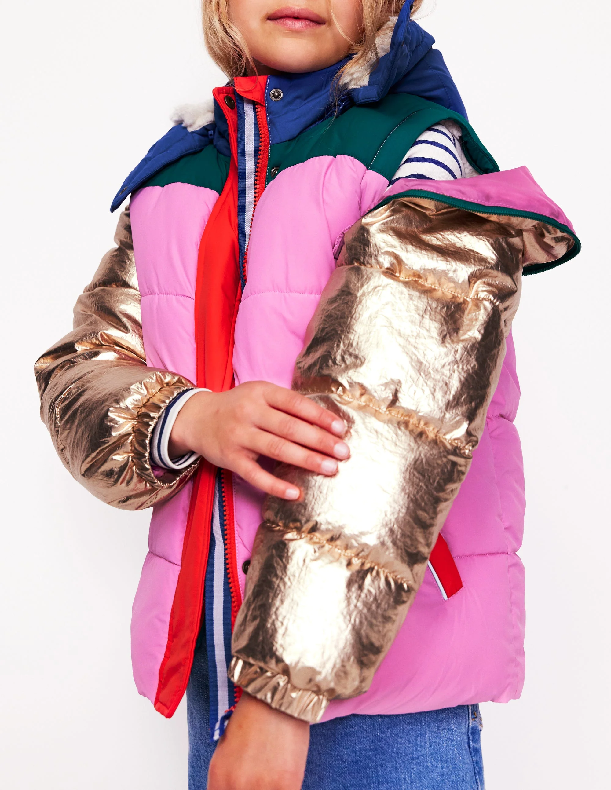 2-in-1 Padded Coat-Multi Metallic Colourblock - Image 4