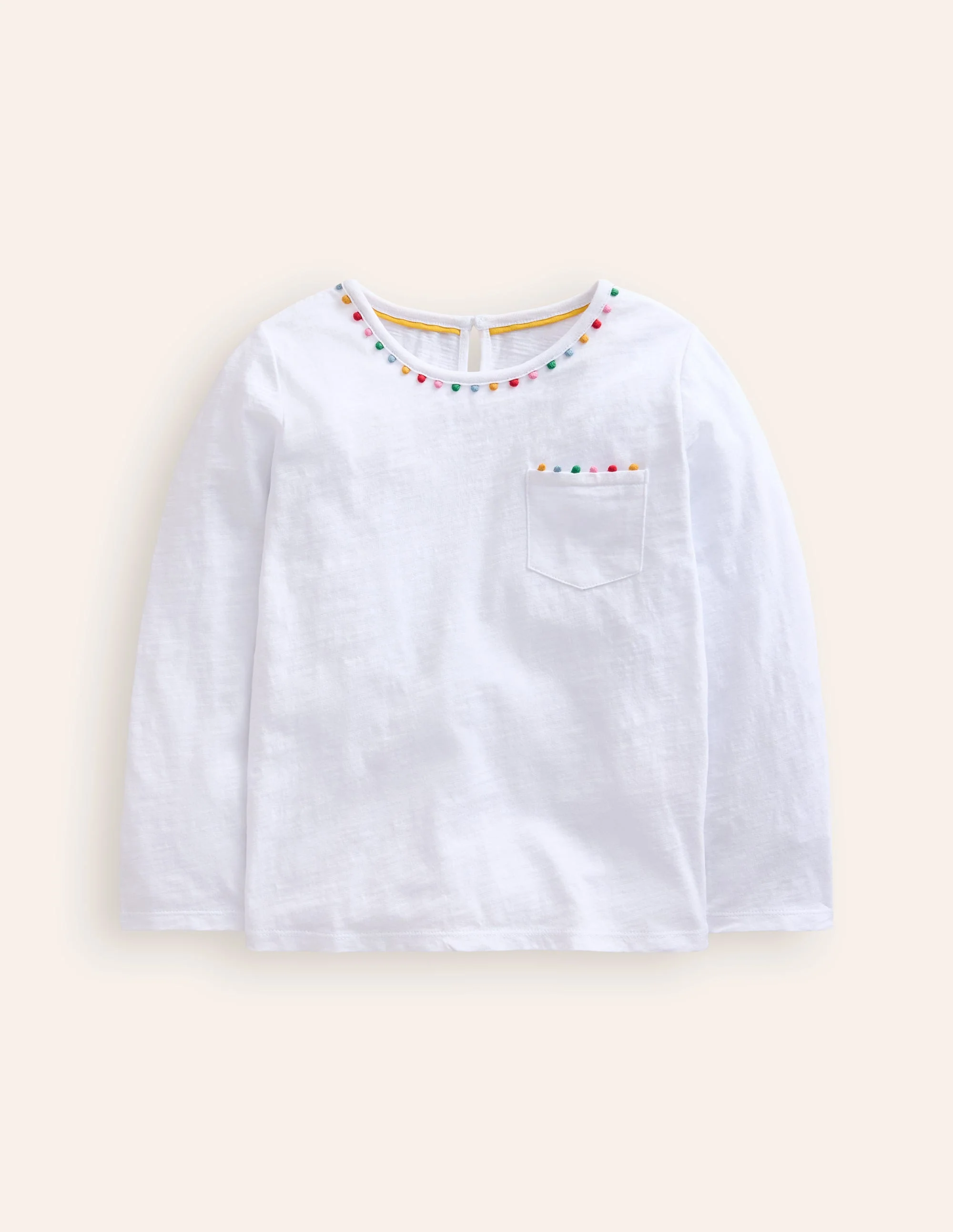 Ali Long Sleeve Pom T shirt-White