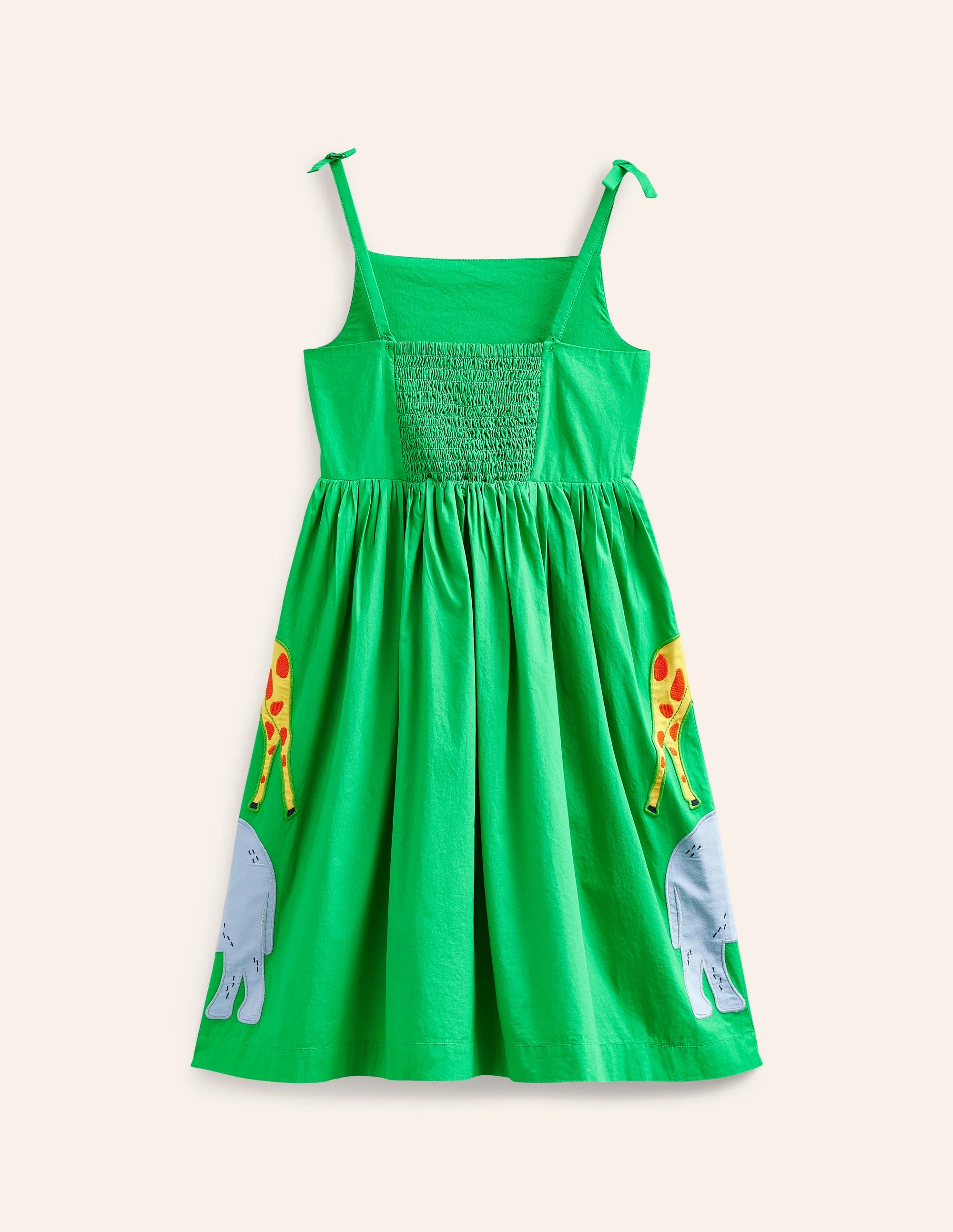 Appliqué Cotton Dress-Sapling Green Safari Animals - Image 2