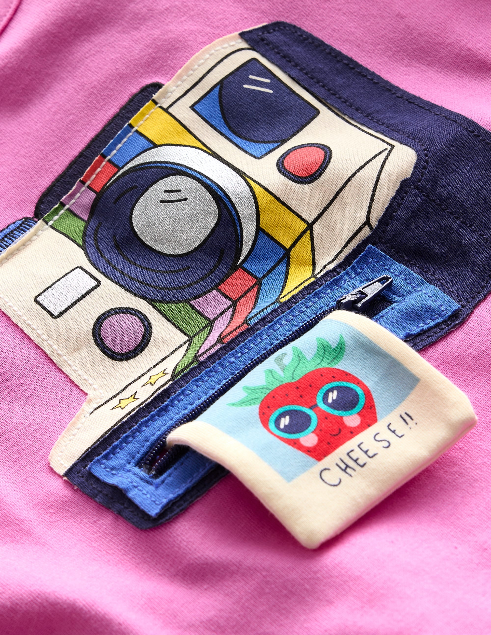 Appliqué Zip Detail T-shirt-Strawberry Ice Polaroid - Image 3