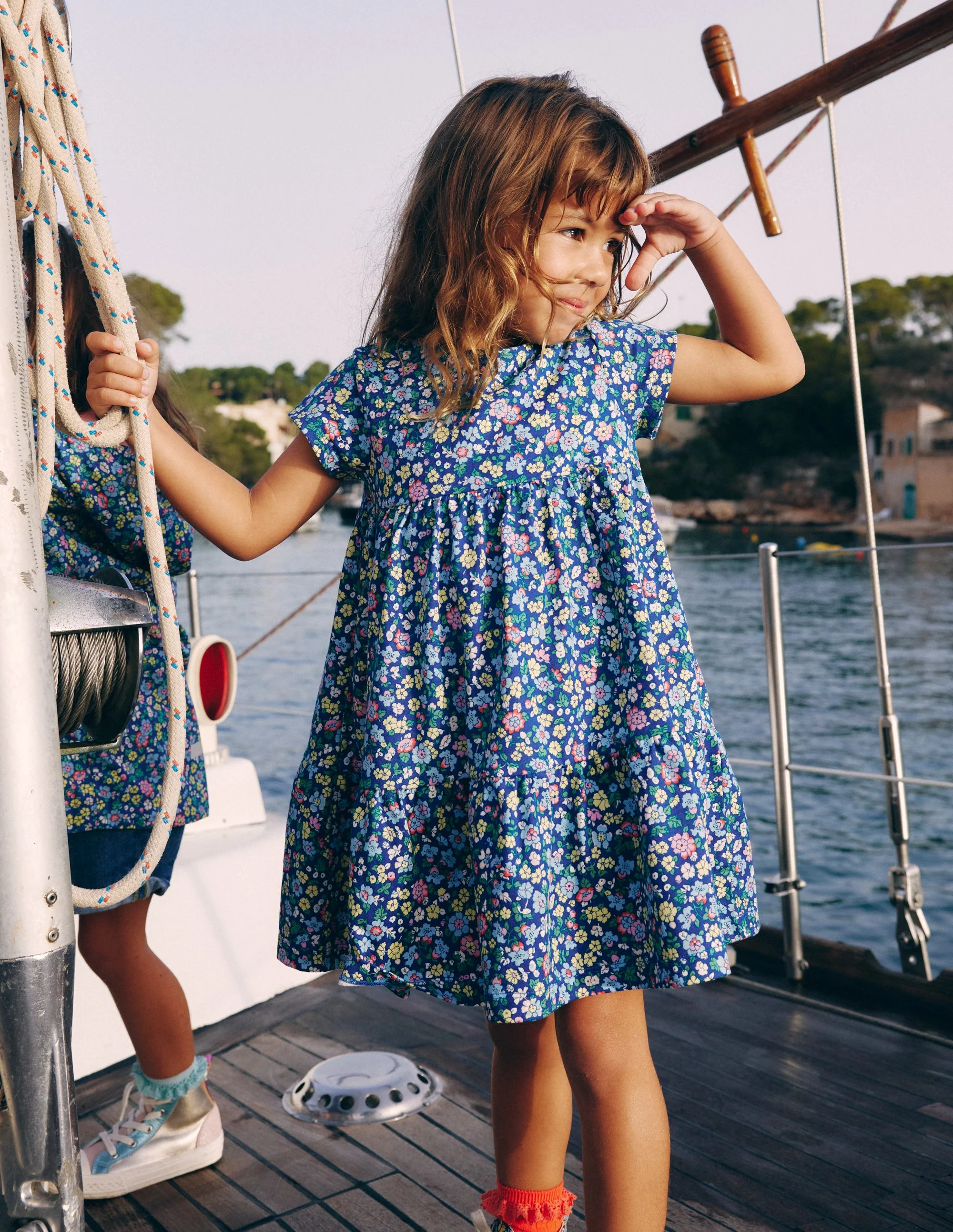 Ariel Twirly Jersey Dress-Sapphire Blue Nautical Floral - Image 4