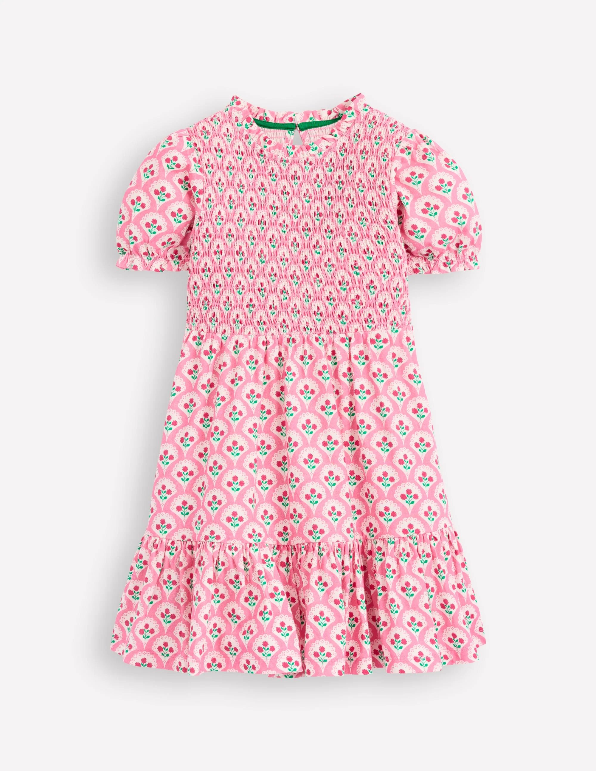 Aurora Shirred Twirly Dress-Pink Rose Woodblock Floral