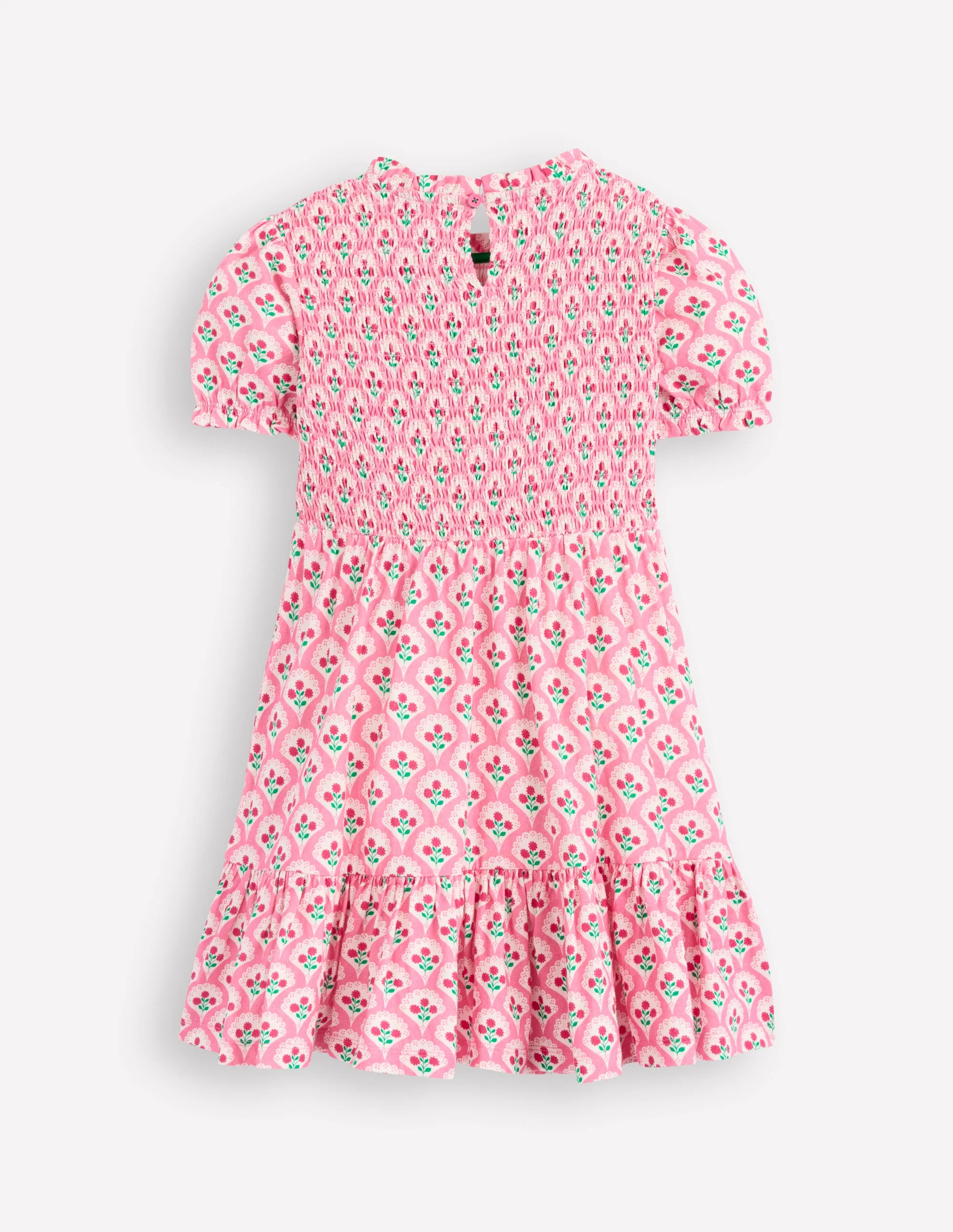 Aurora Shirred Twirly Dress-Pink Rose Woodblock Floral - Image 2