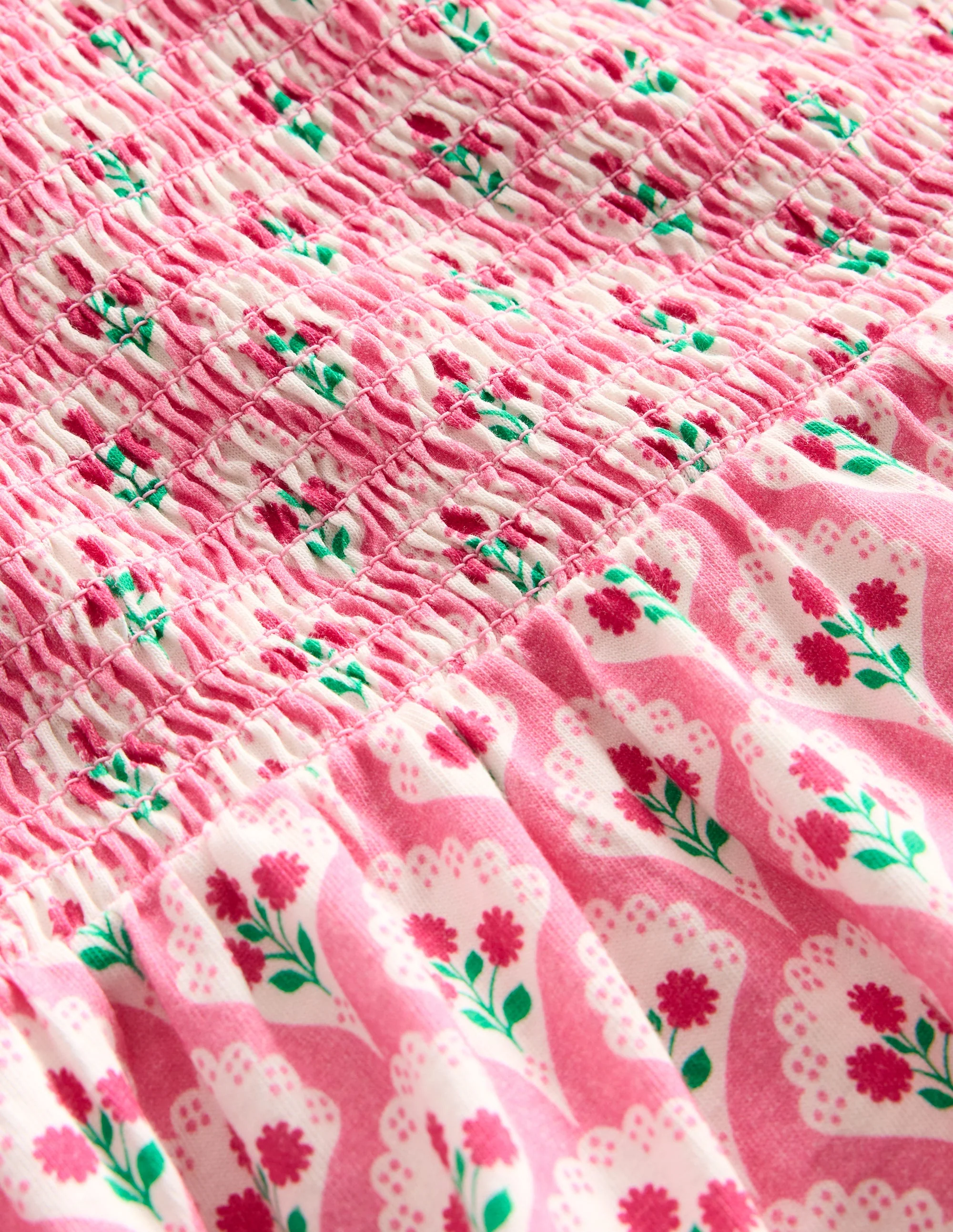 Aurora Shirred Twirly Dress-Pink Rose Woodblock Floral - Image 3