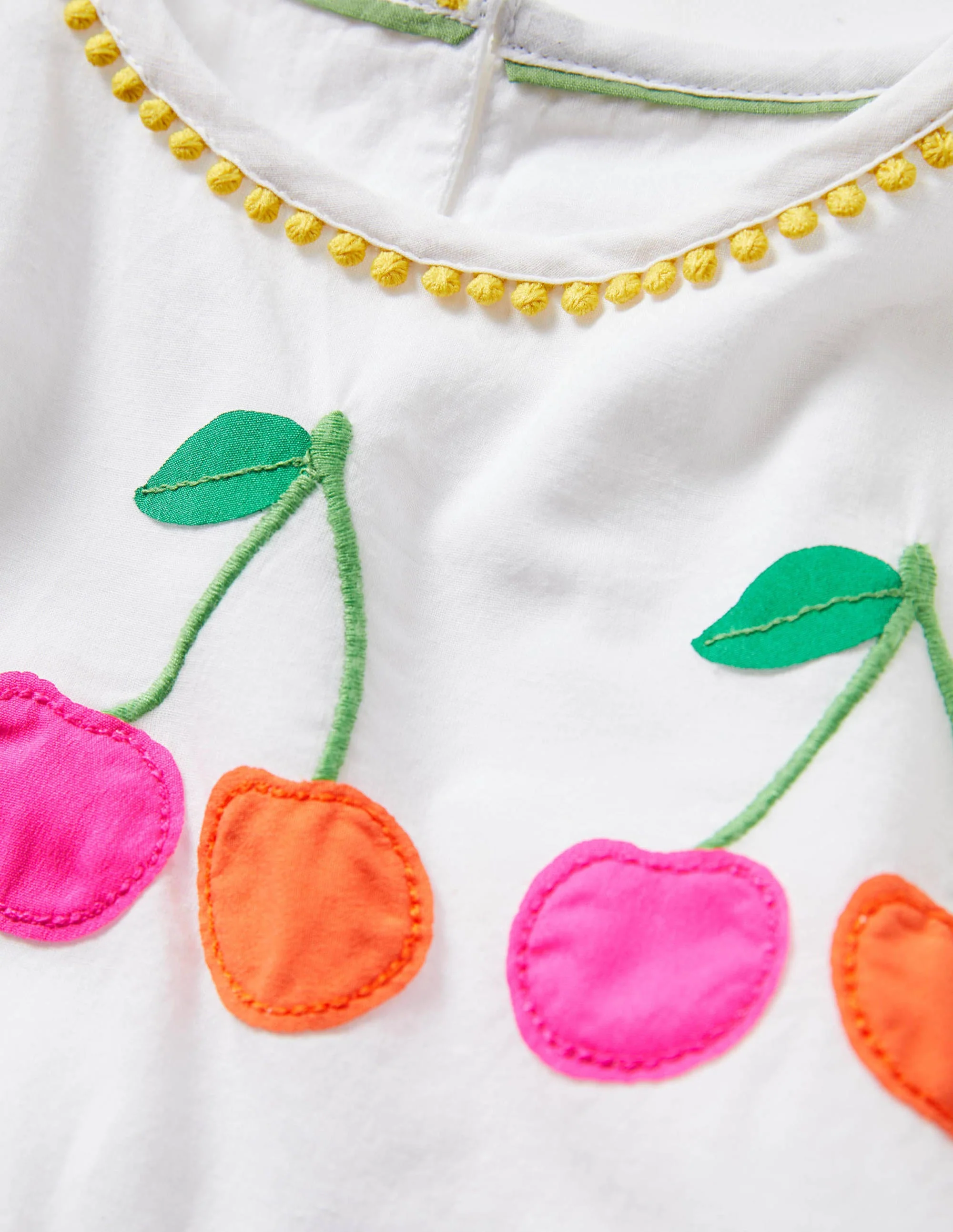 Big Appliqué Woven Dress-White Fruit - Image 3