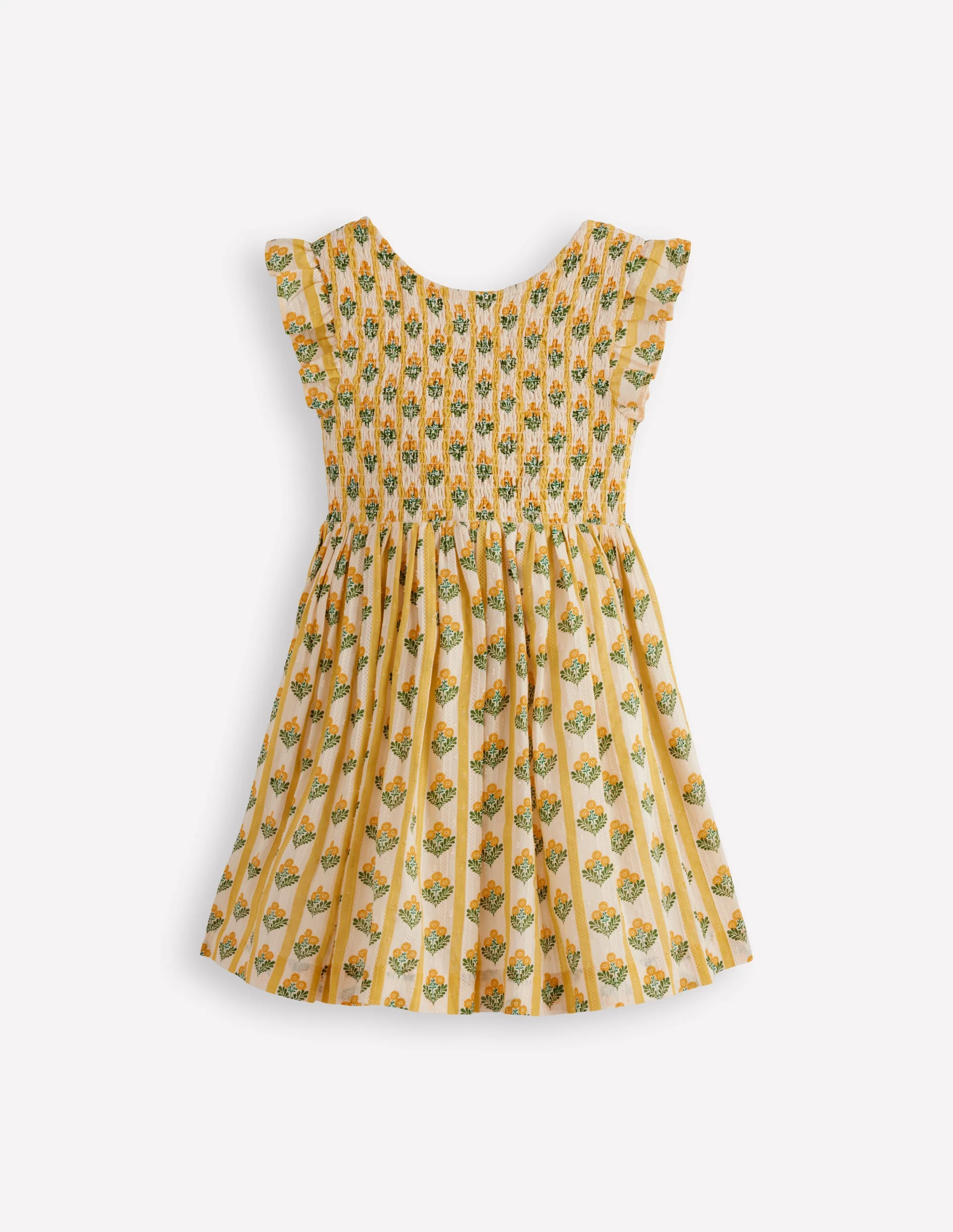 Bow Back Shirred Dress-Honeycomb Yellow Flower Stem - Image 2