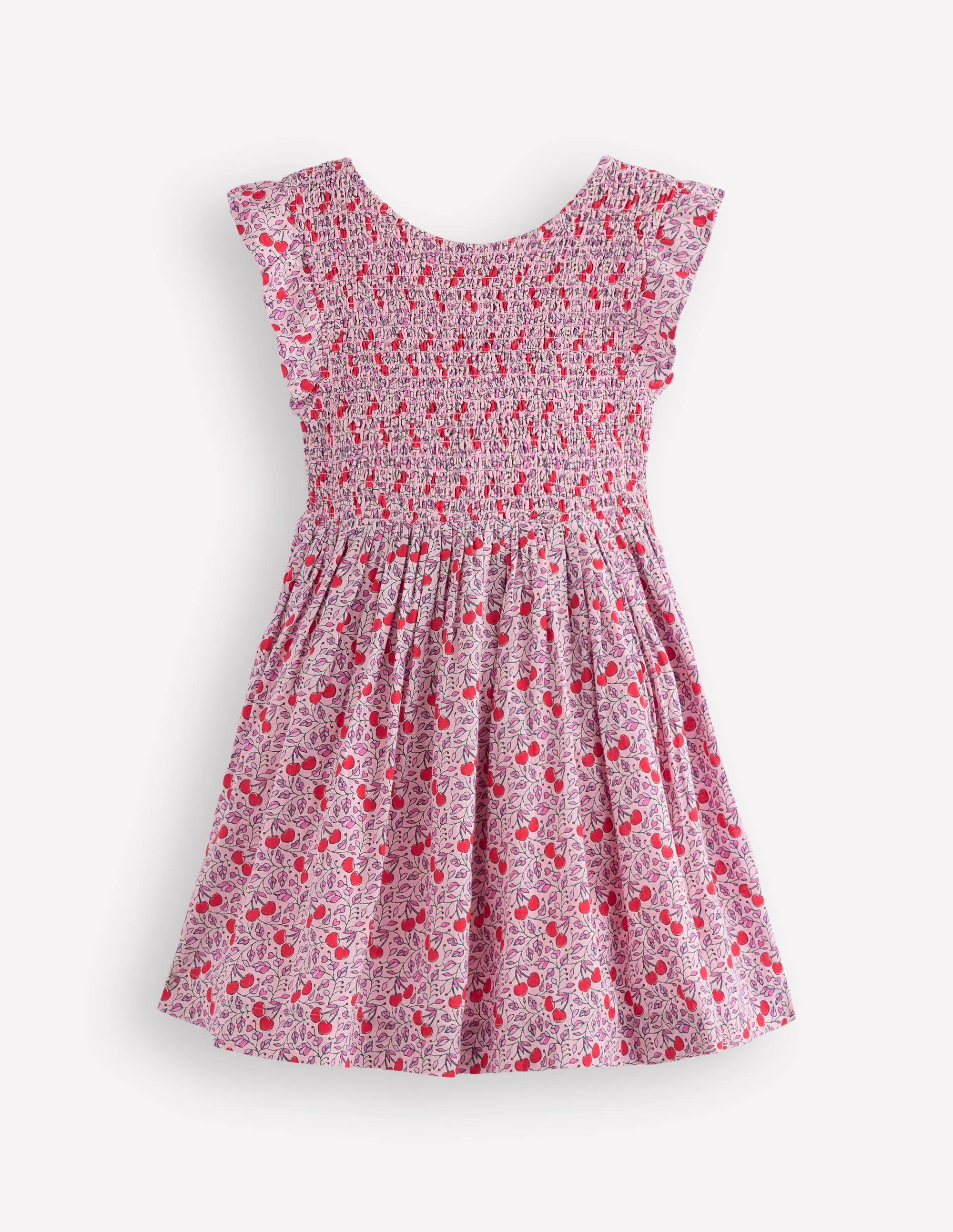 Bow Back Shirred Dress-Pink Cherries - Image 6