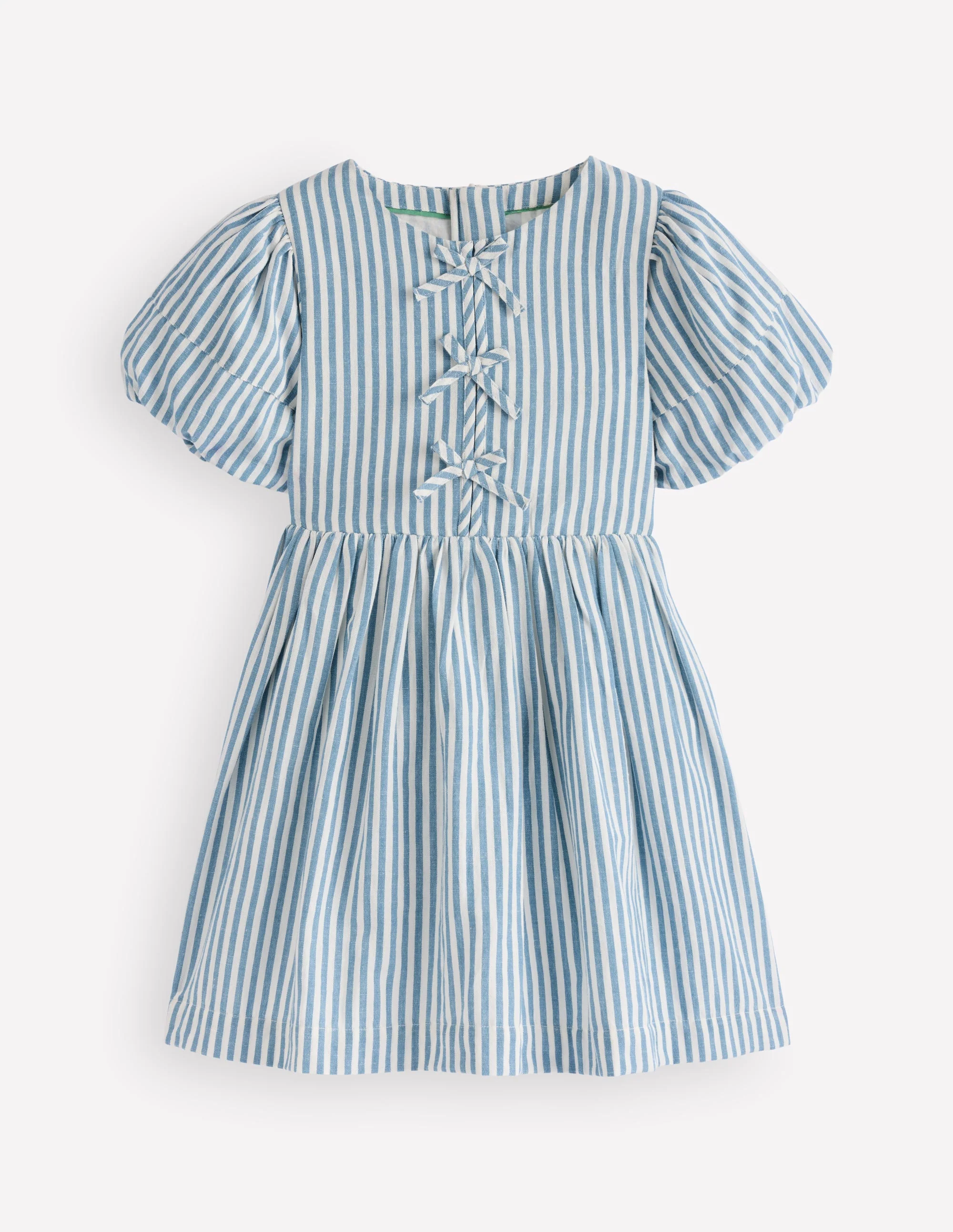 Bow Front Woven Dress-Blue Stripe