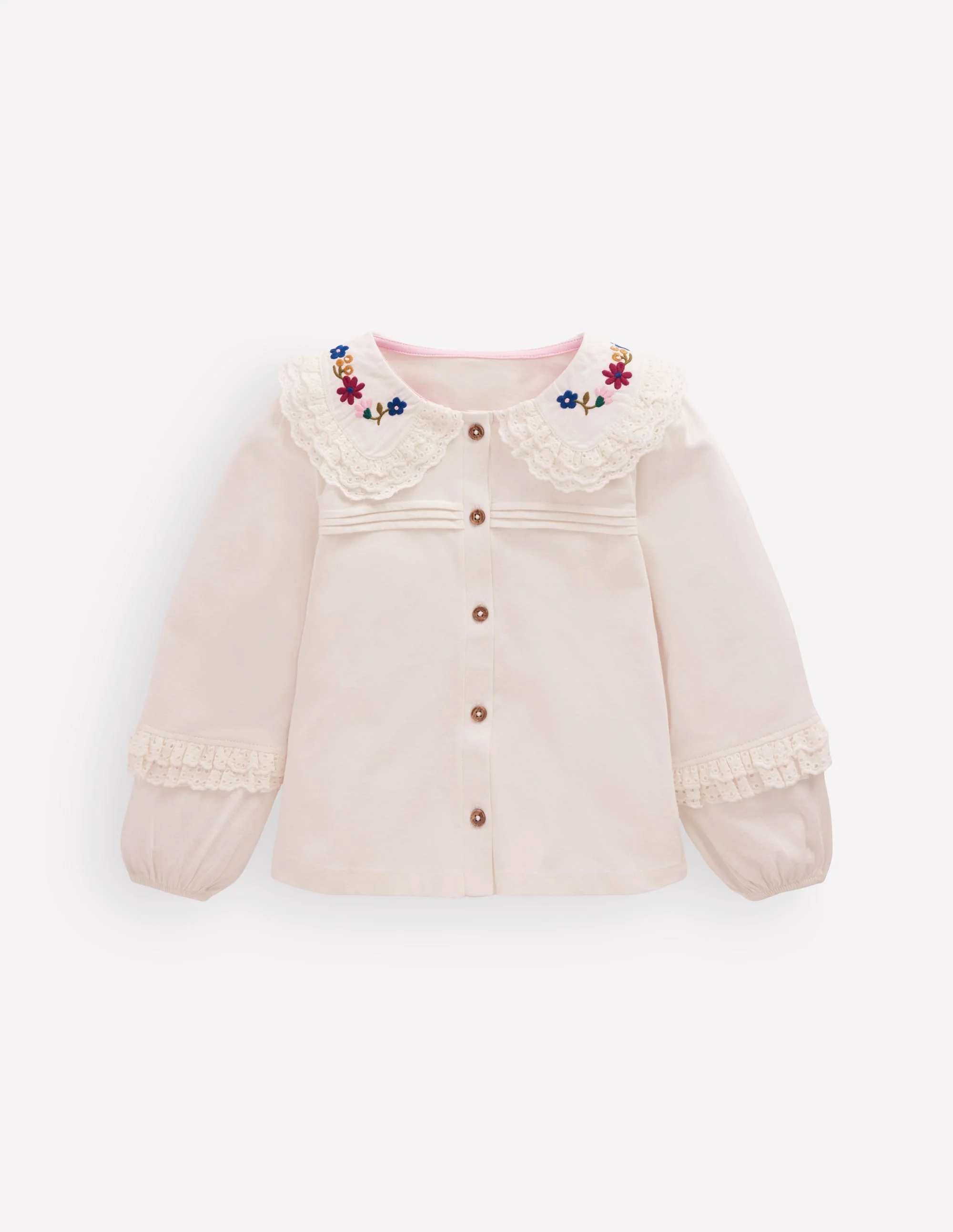 Broderie Collar Jersey Top-Soft Ivory
