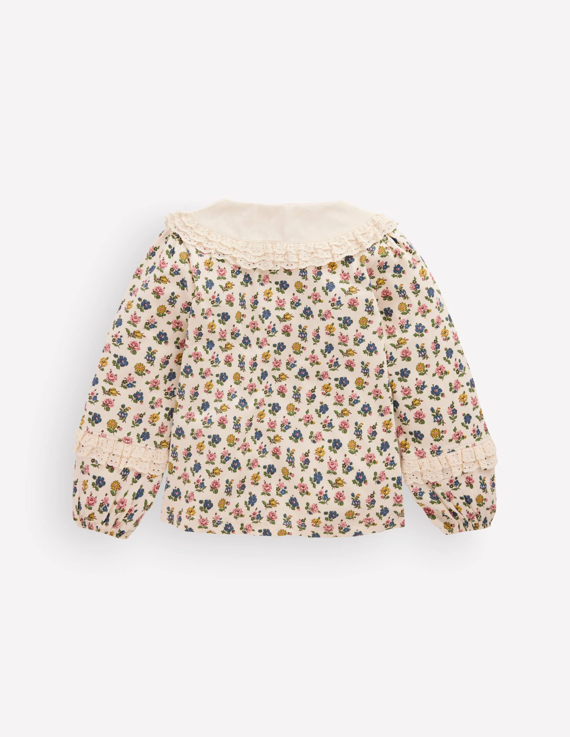Broderie Collar Jersey Top-Vanilla White Floral - Image 2