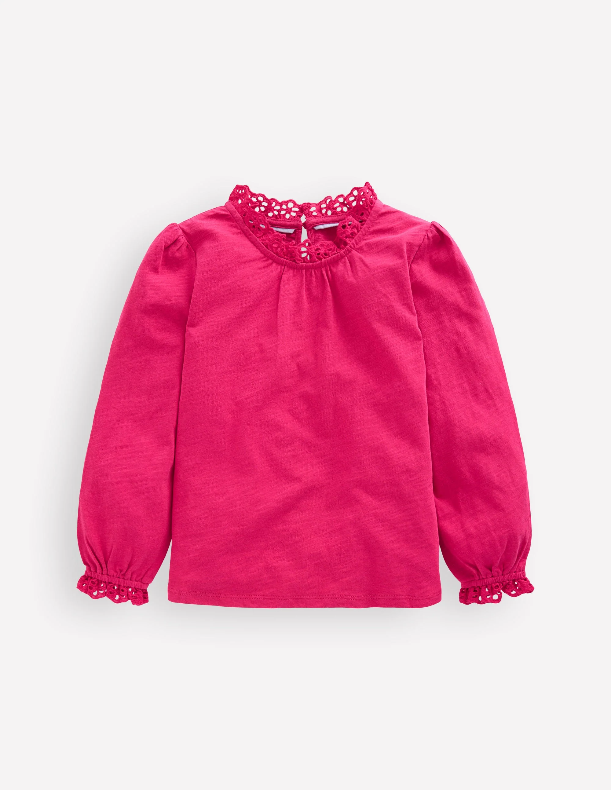Broderie Trim Jersey Top-Cherry Jam