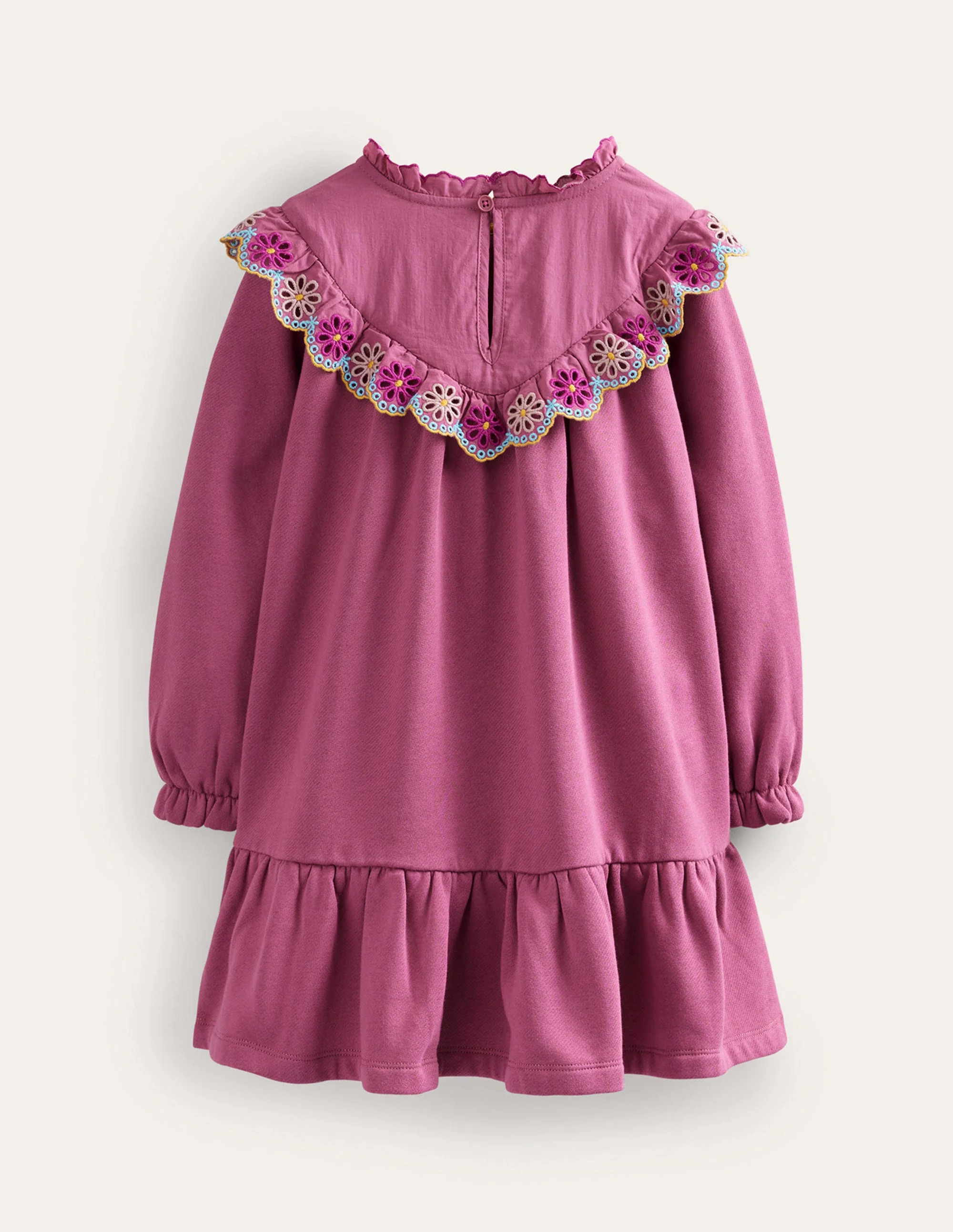Broderie Yoke Sweatshirt Dress-Teacup Pink - Image 2