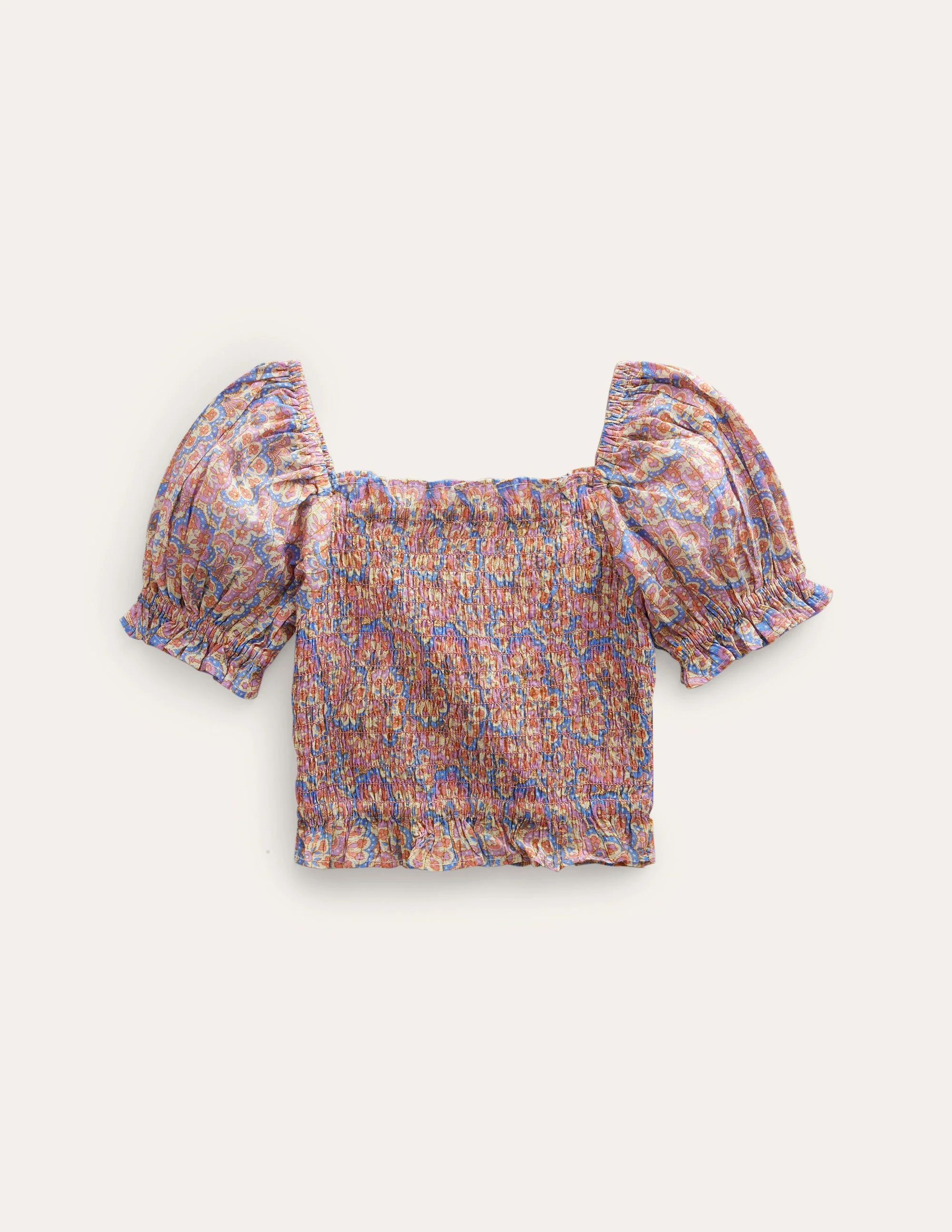Co-ord Shirred Blouse-Lupin and Peach Paisley - Image 2