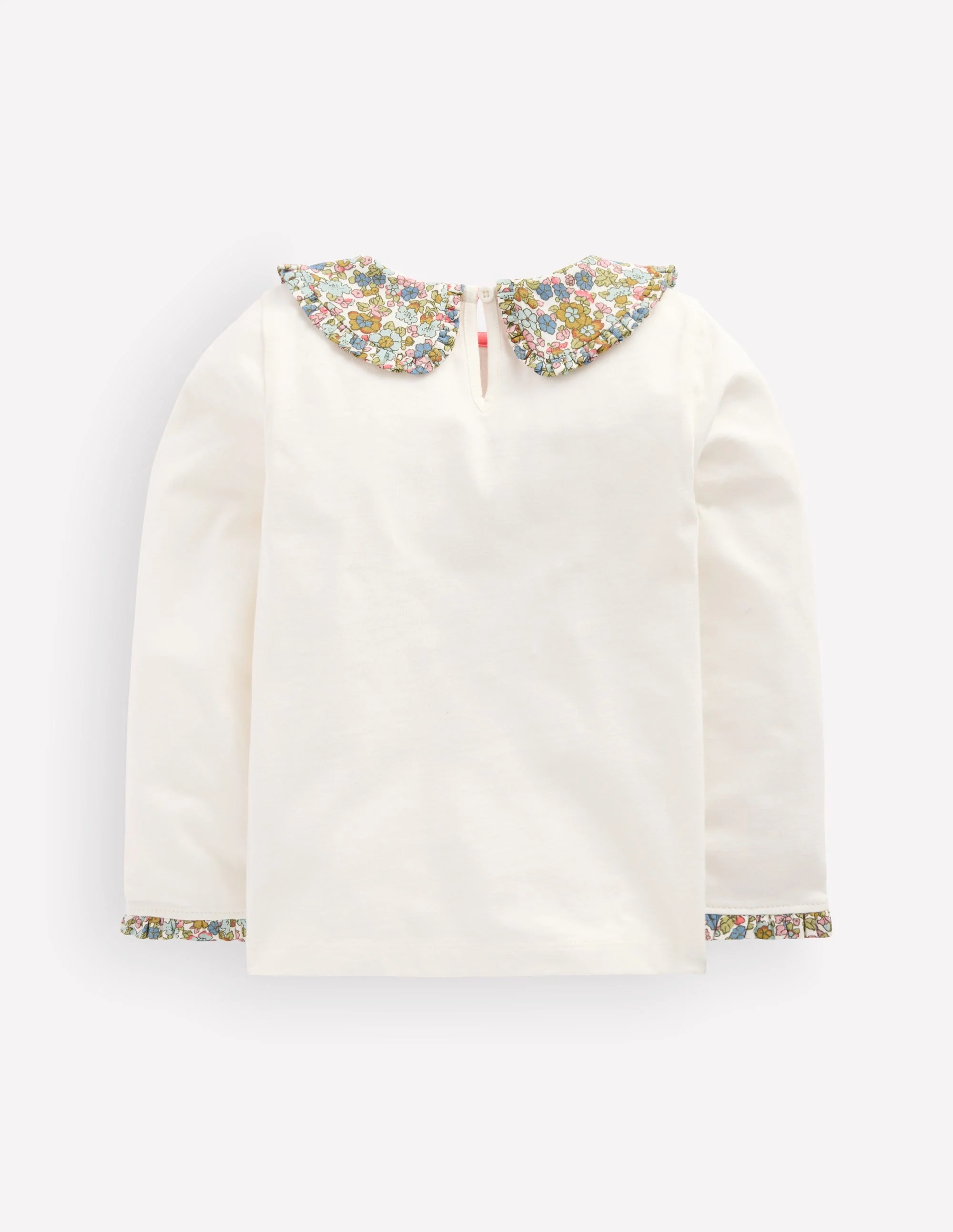 Collared Breton Jersey Top-Ivory and Blue Floral - Image 2