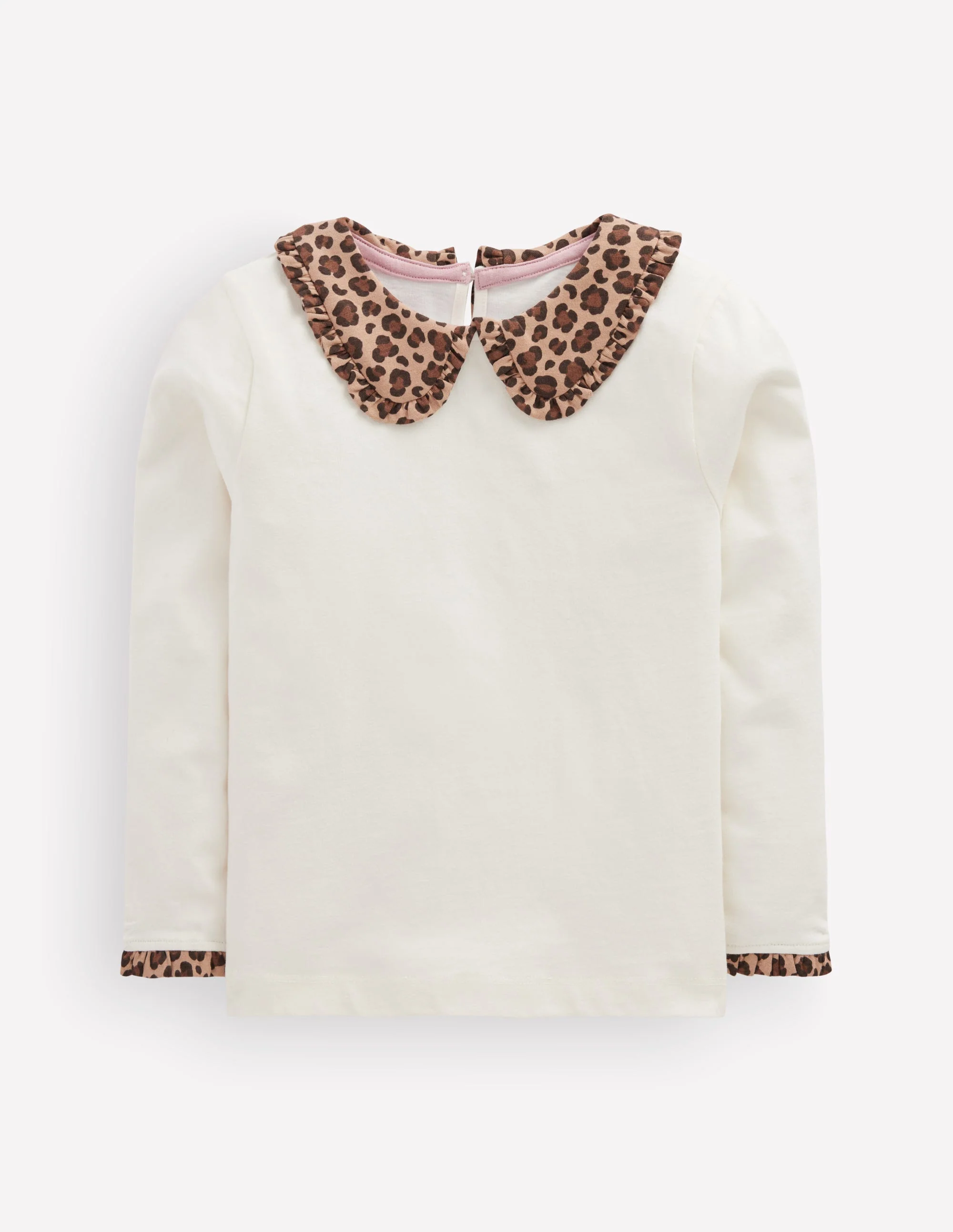 Collared Breton Jersey Top-Soft Ivory Leopard