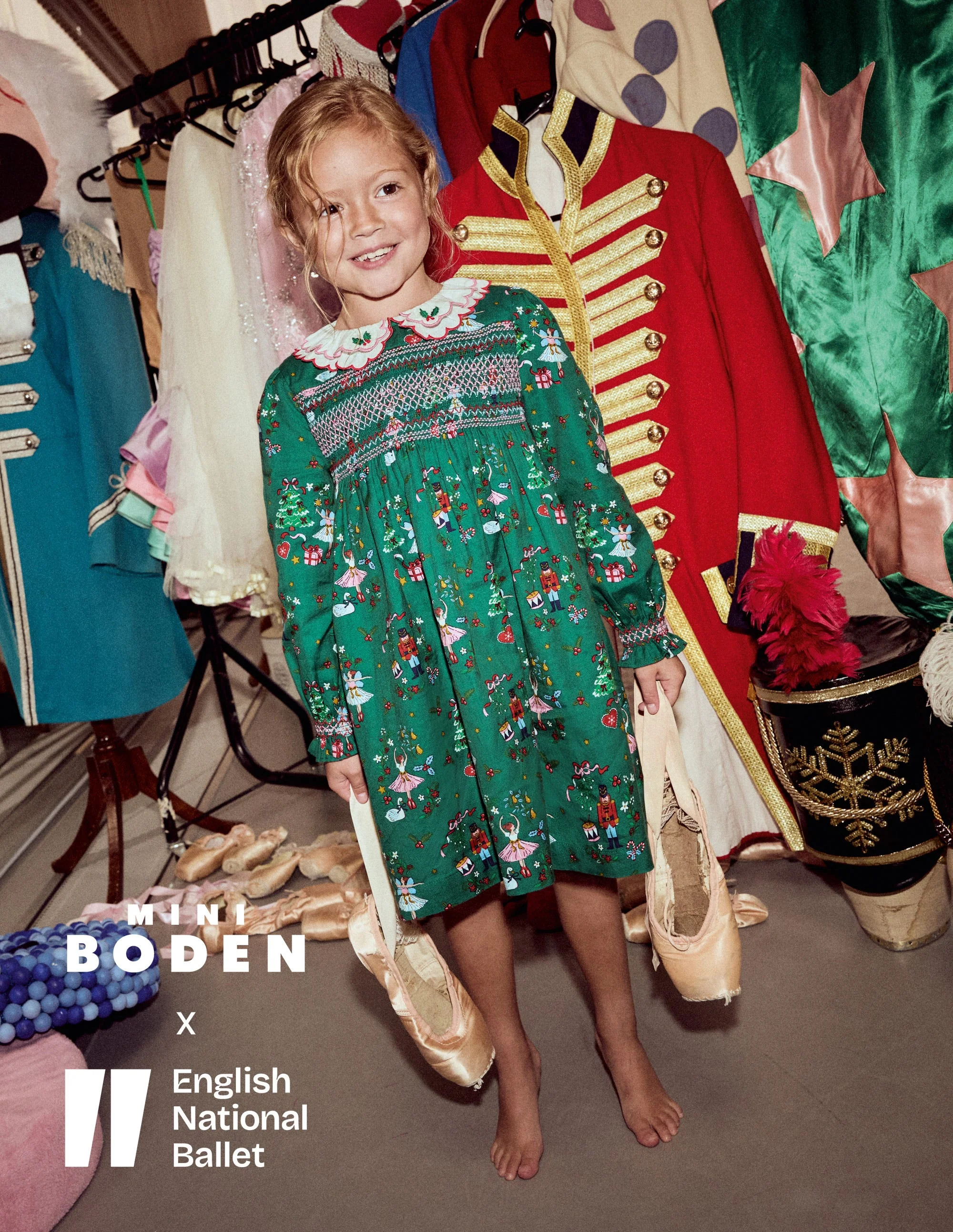 Cosy Collar Detail Smock Dress-Alpine Green Nutcracker - Image 4